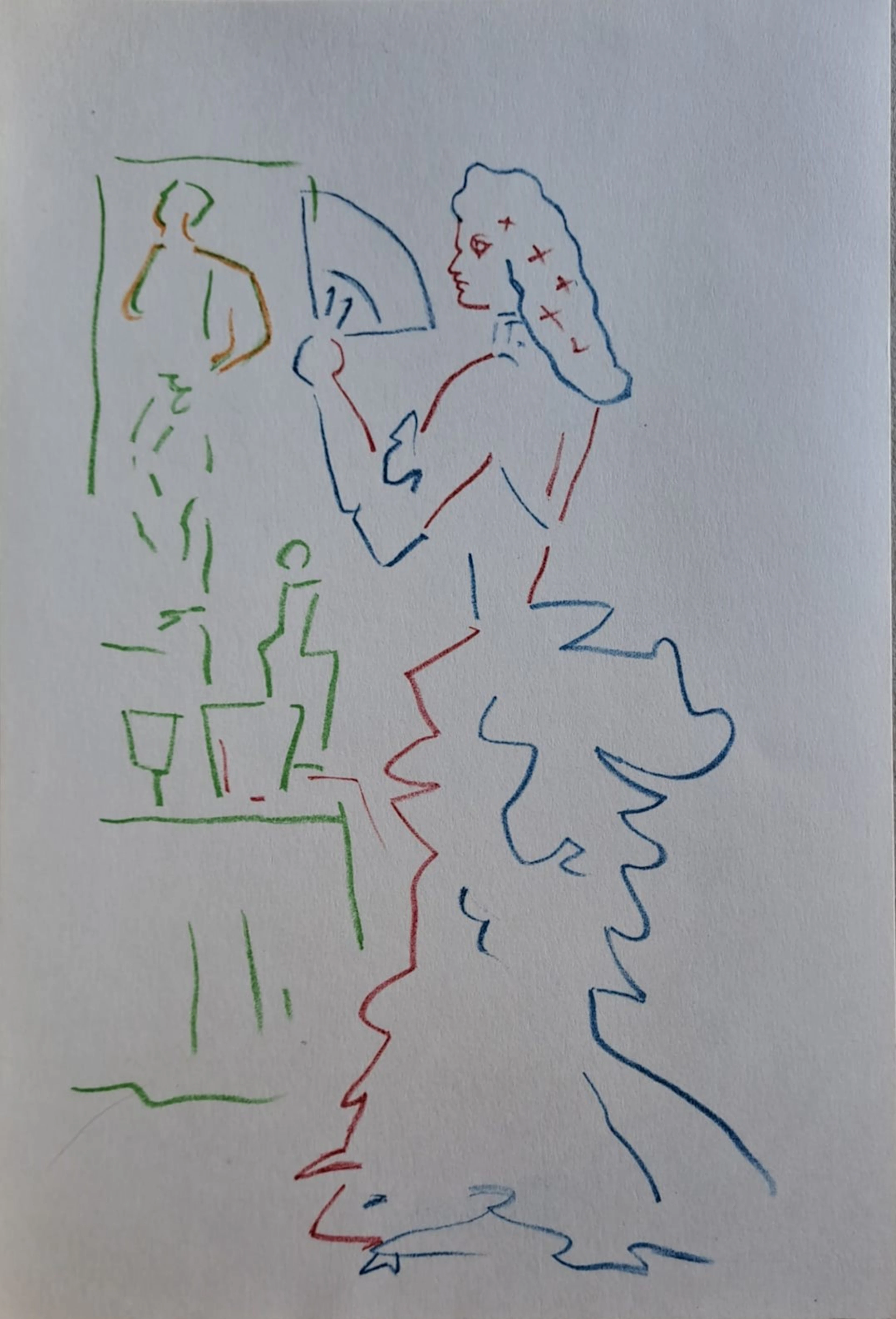 Jean Cocteau - La femme à l’éventail - Lithographie originale en couleur