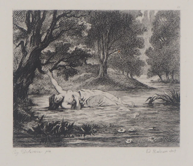 Eugène DELACROIX - Ophélie, 1873 - Gravure signée