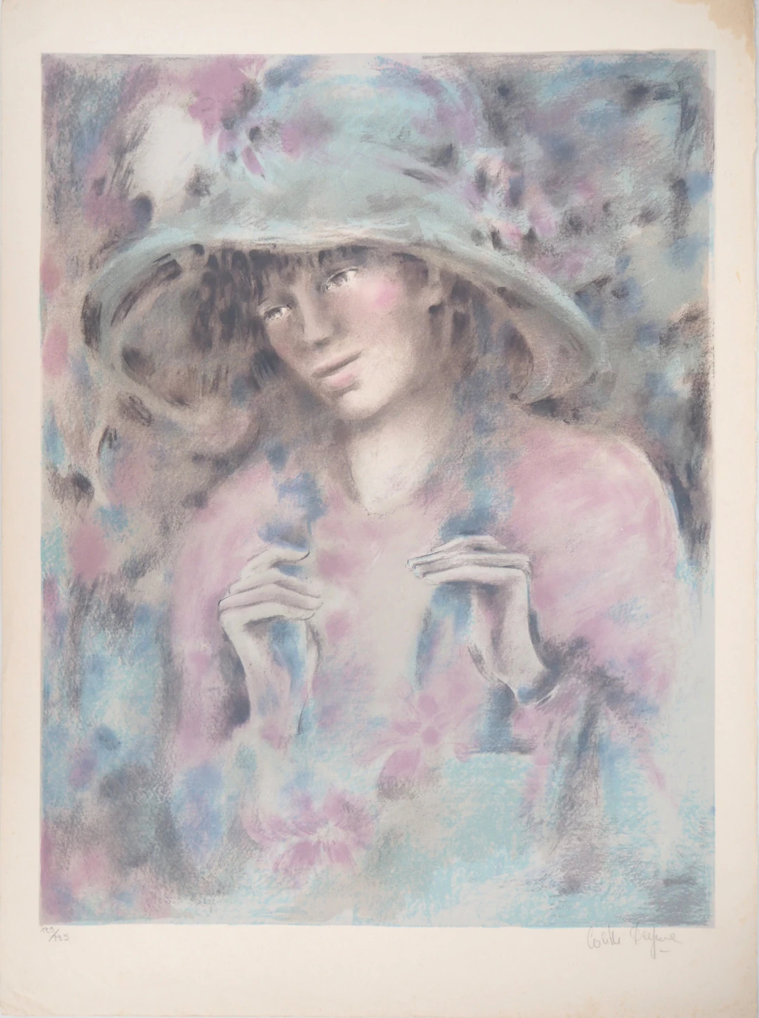 Colette DEYME : Femme au chapeau - Lithographie originale signée