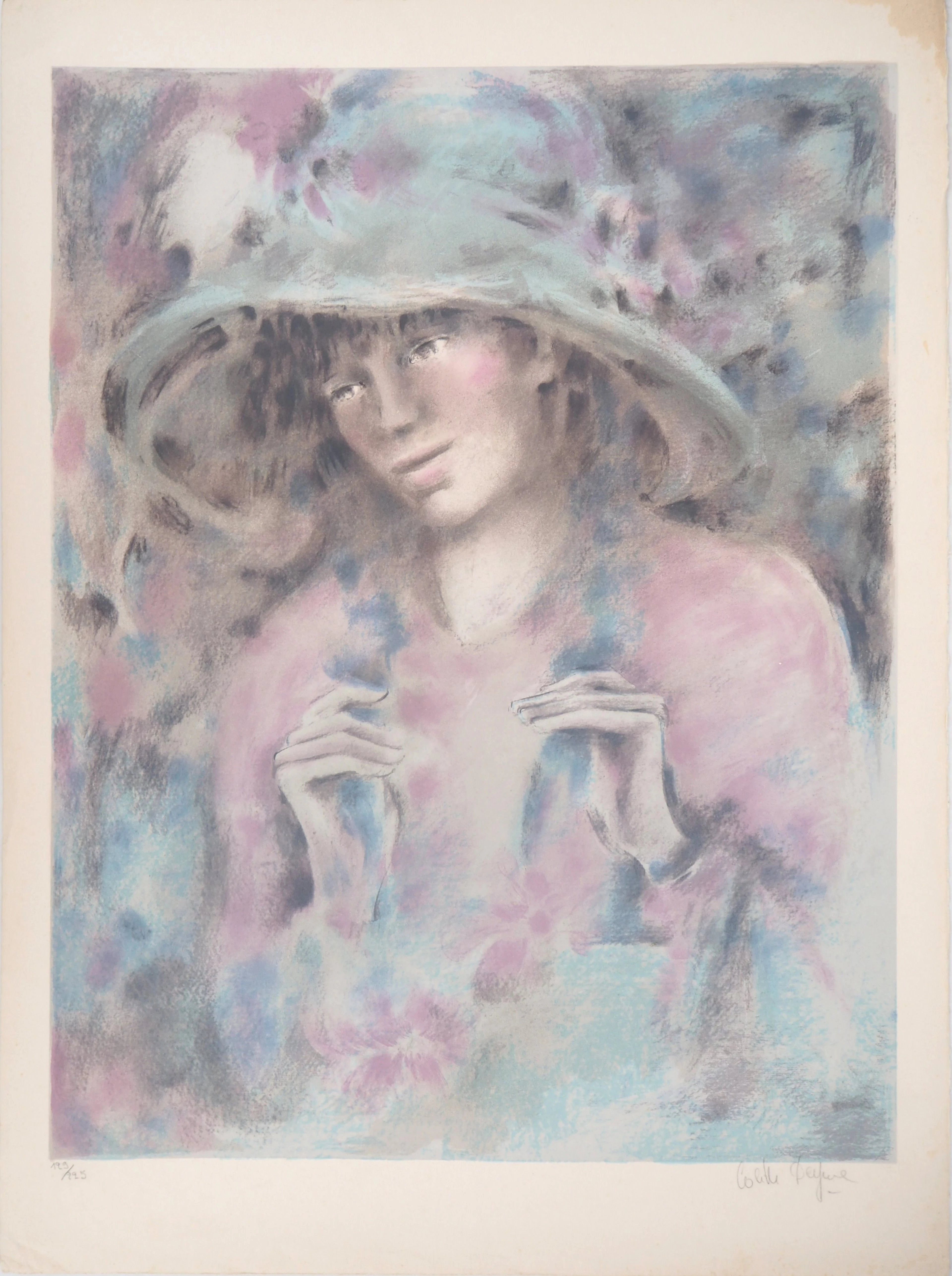 Colette DEYME : Femme au chapeau - Lithographie originale signée