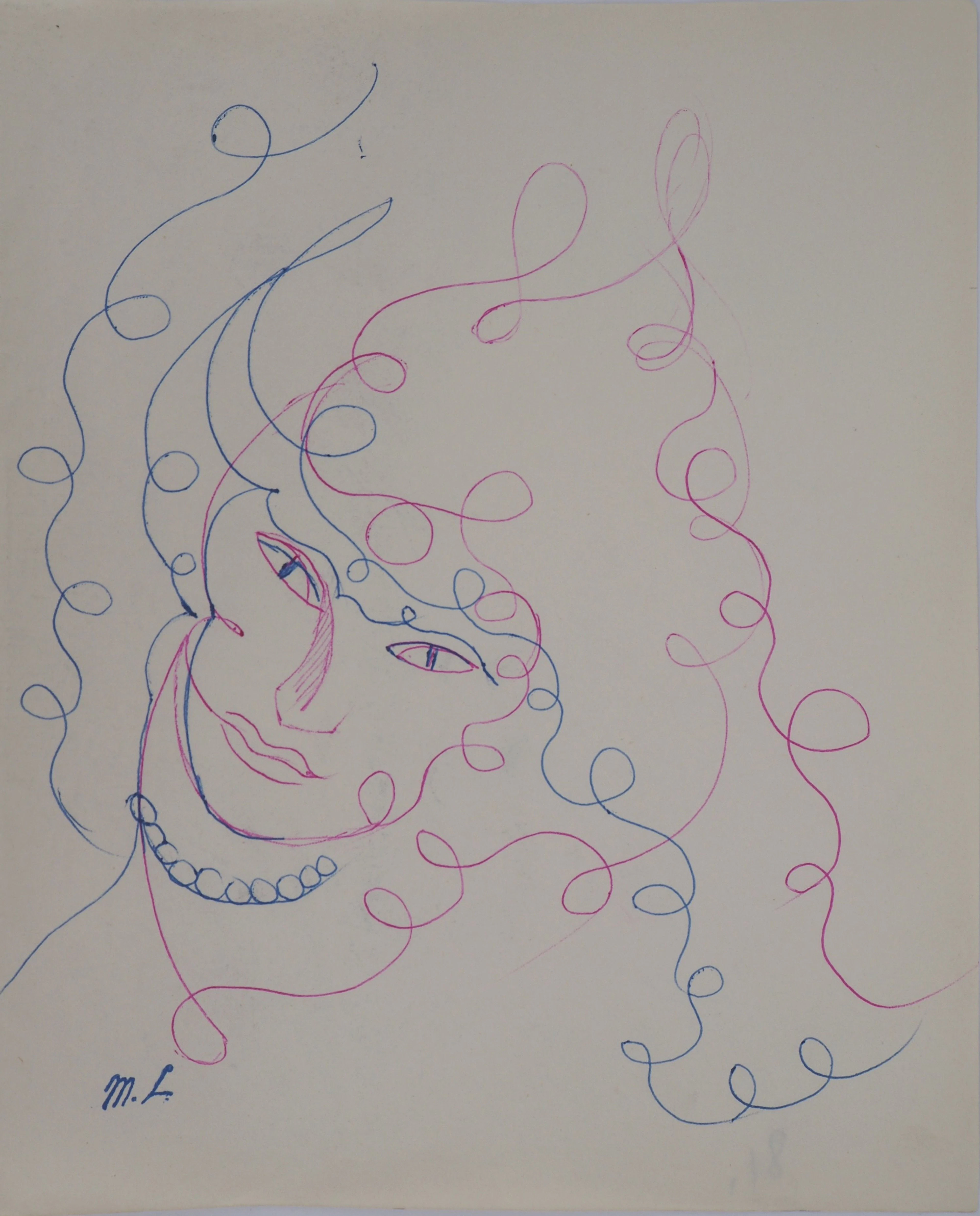Marie LAURENCIN : Femme aux perles, Dessin original signé