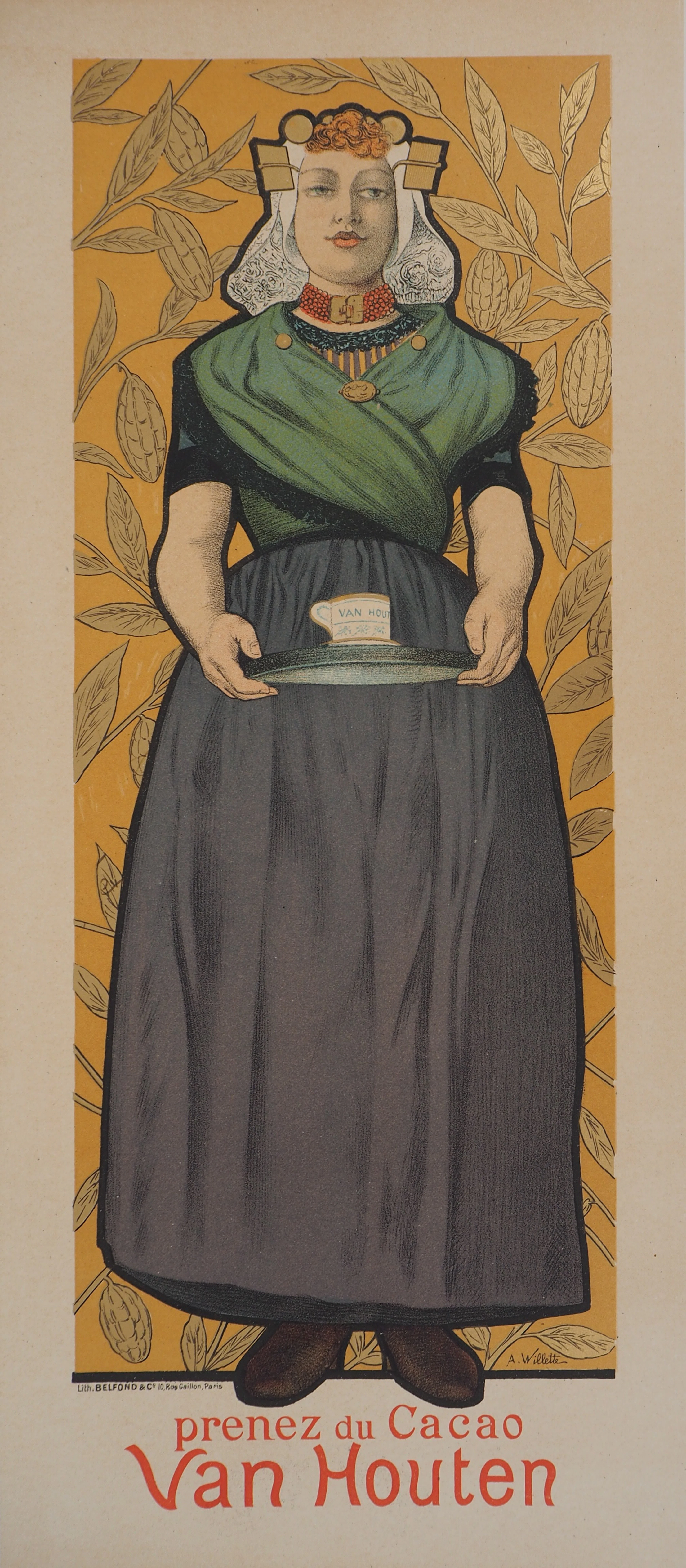 Adolphe WILLETTE : Van Houten, Femme et cacao, 1895 - Lithographie