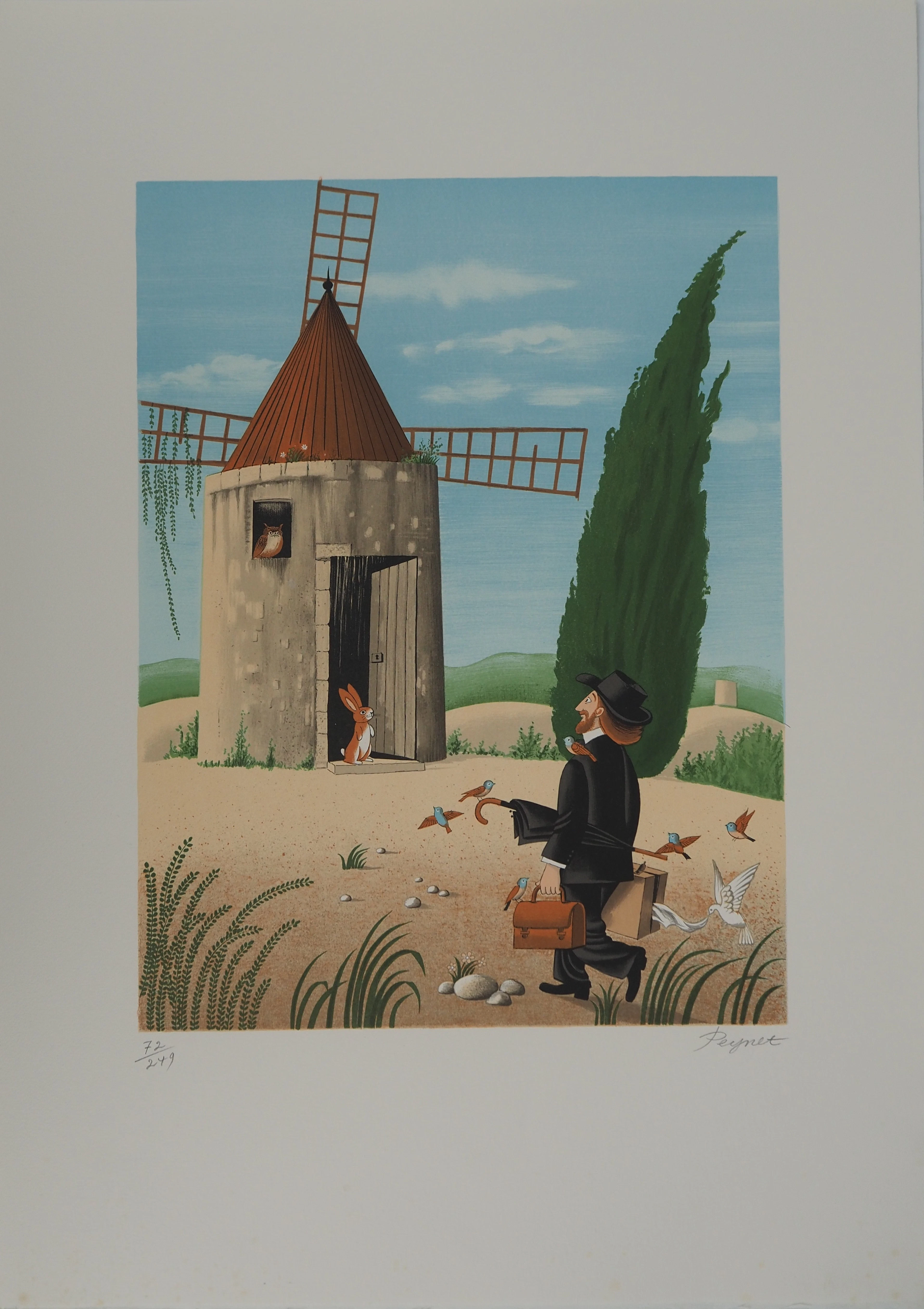 Raymond PEYNET : Le moulin, Lithographie originale signée