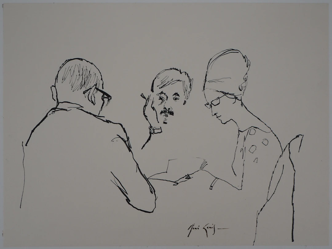René GENIS : Trois personnages - Dessin signé