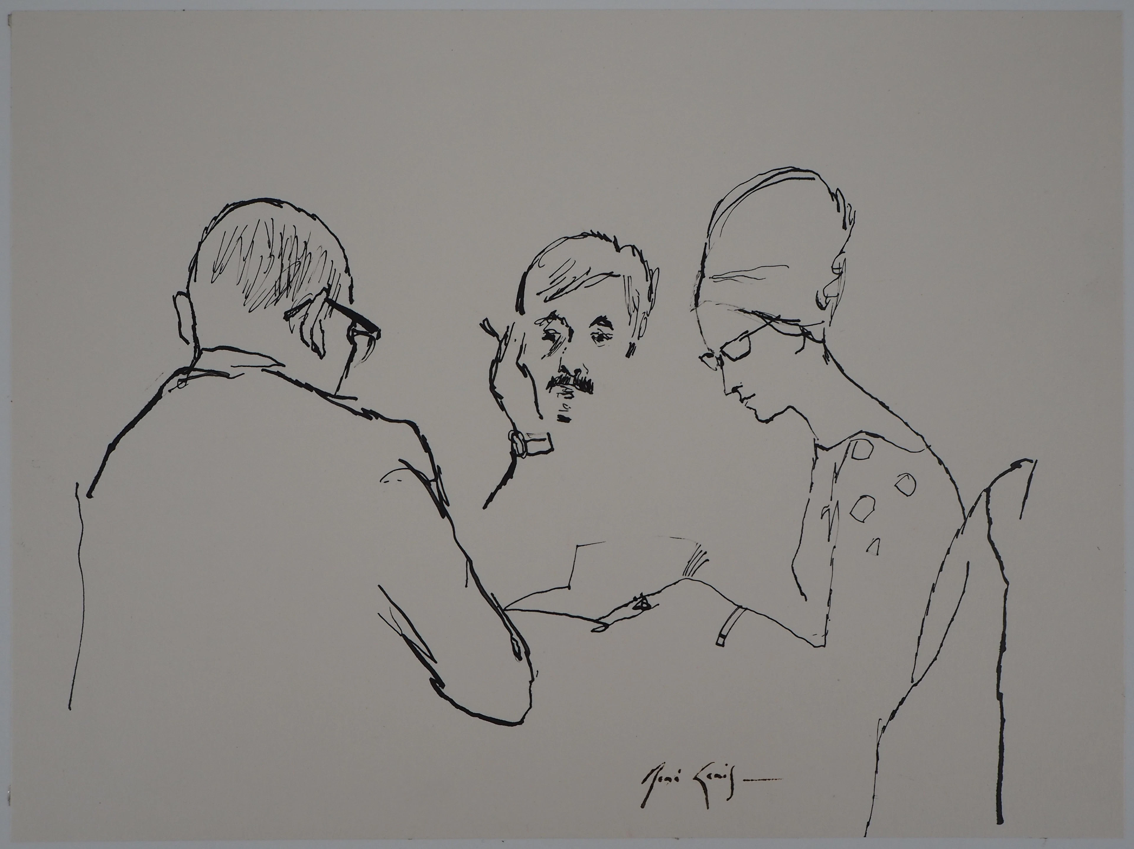 René GENIS : Trois personnages - Dessin signé