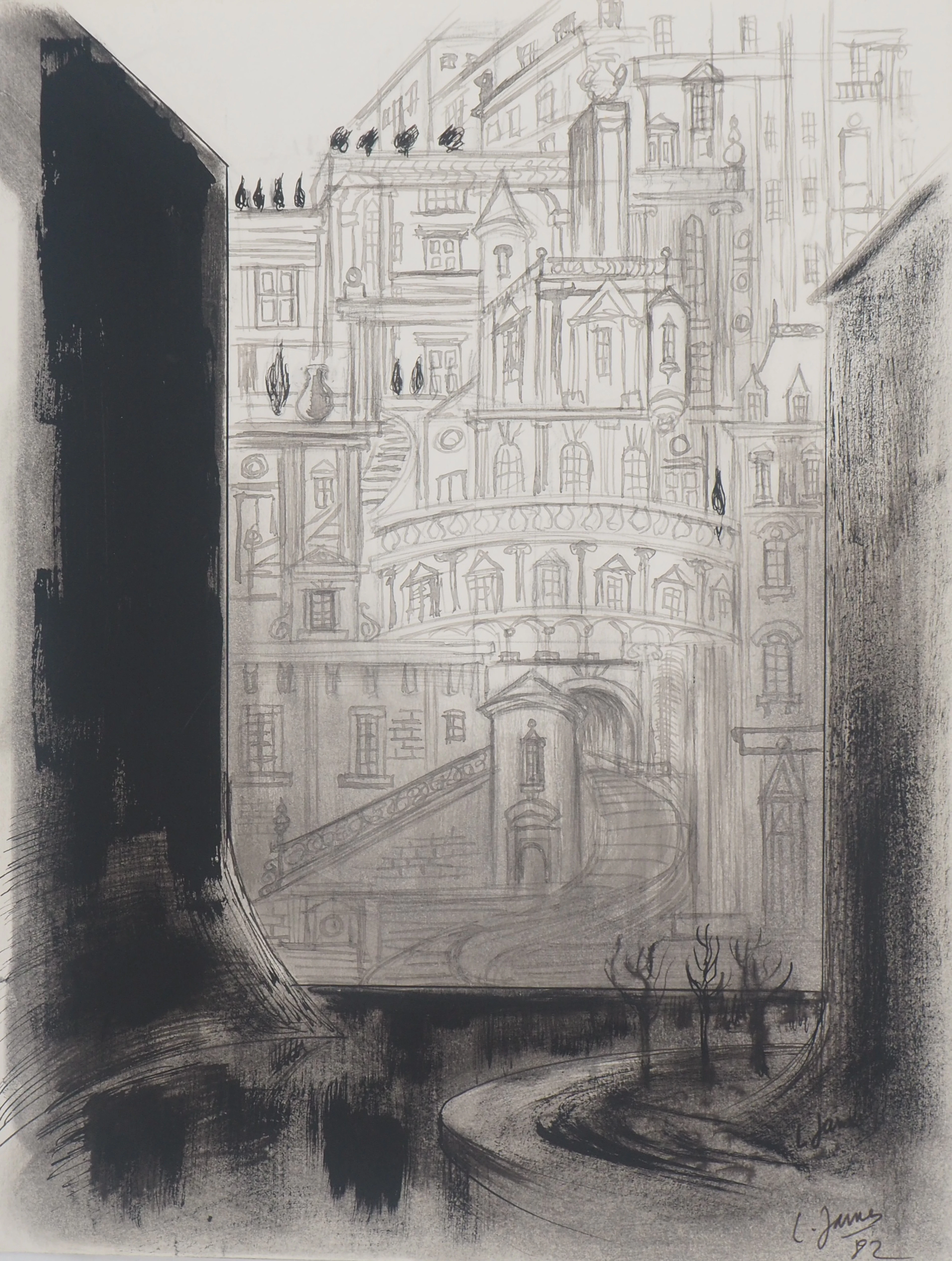 Louis James - L’entrée du Château, 1982 - Dessin original signé