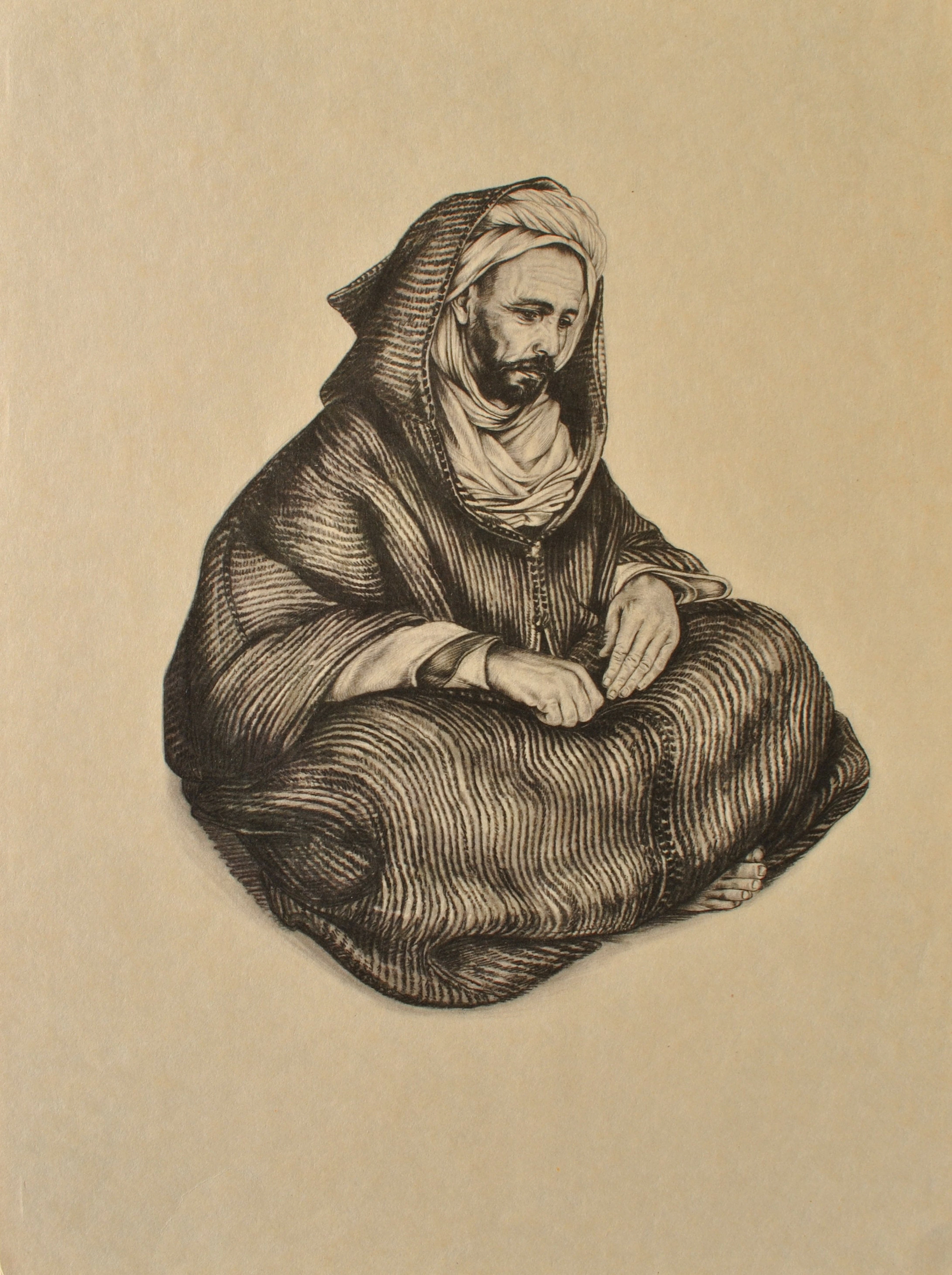 Walter SAUER : Homme arabe assis, Héliogravure