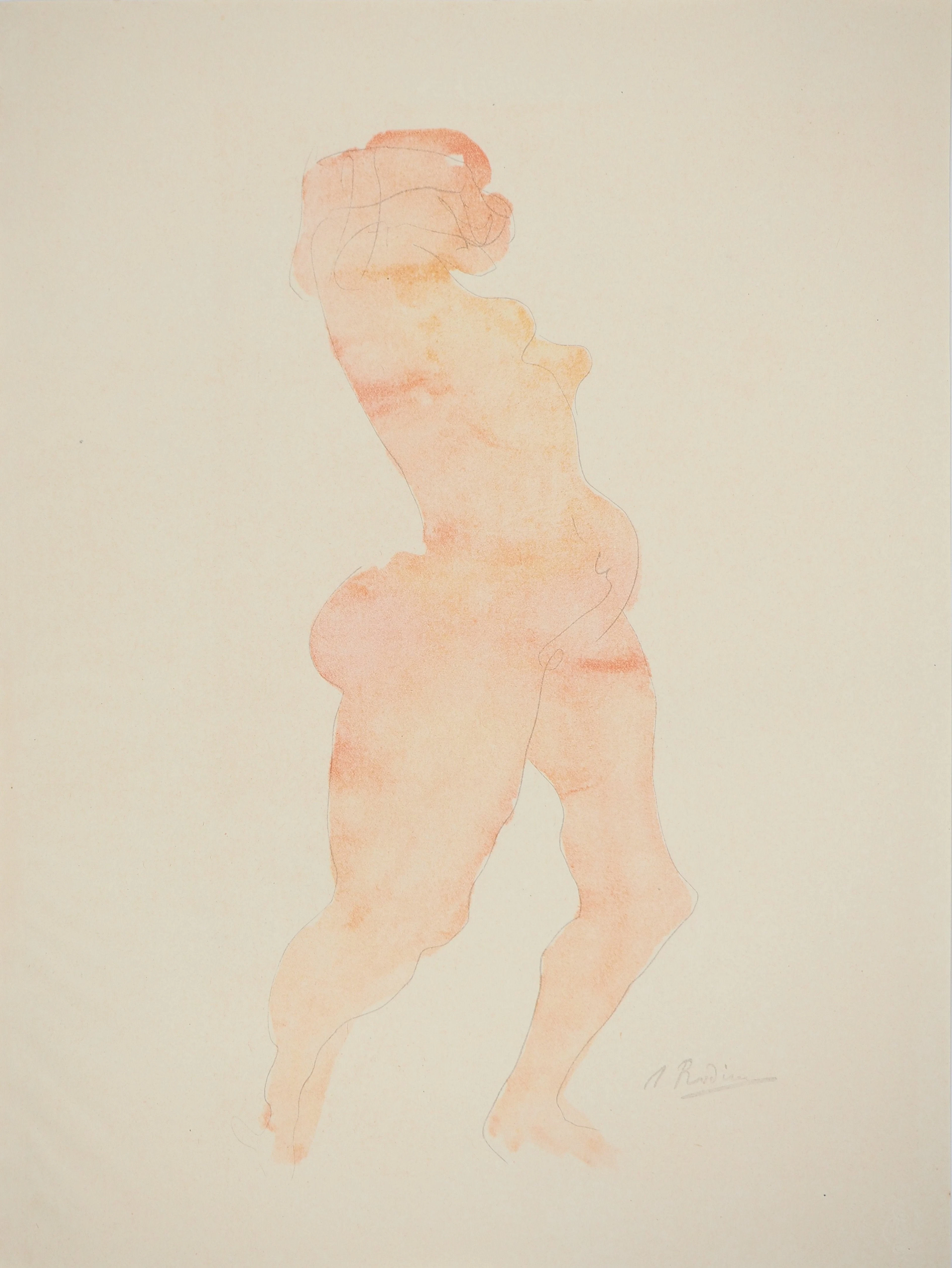 Auguste RODIN : Nu dansant, Lithographie et pochoir signé