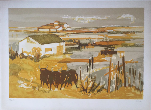 Eliane THIOLLIER - En Camargue III ,1965 - Lithographie originale signée