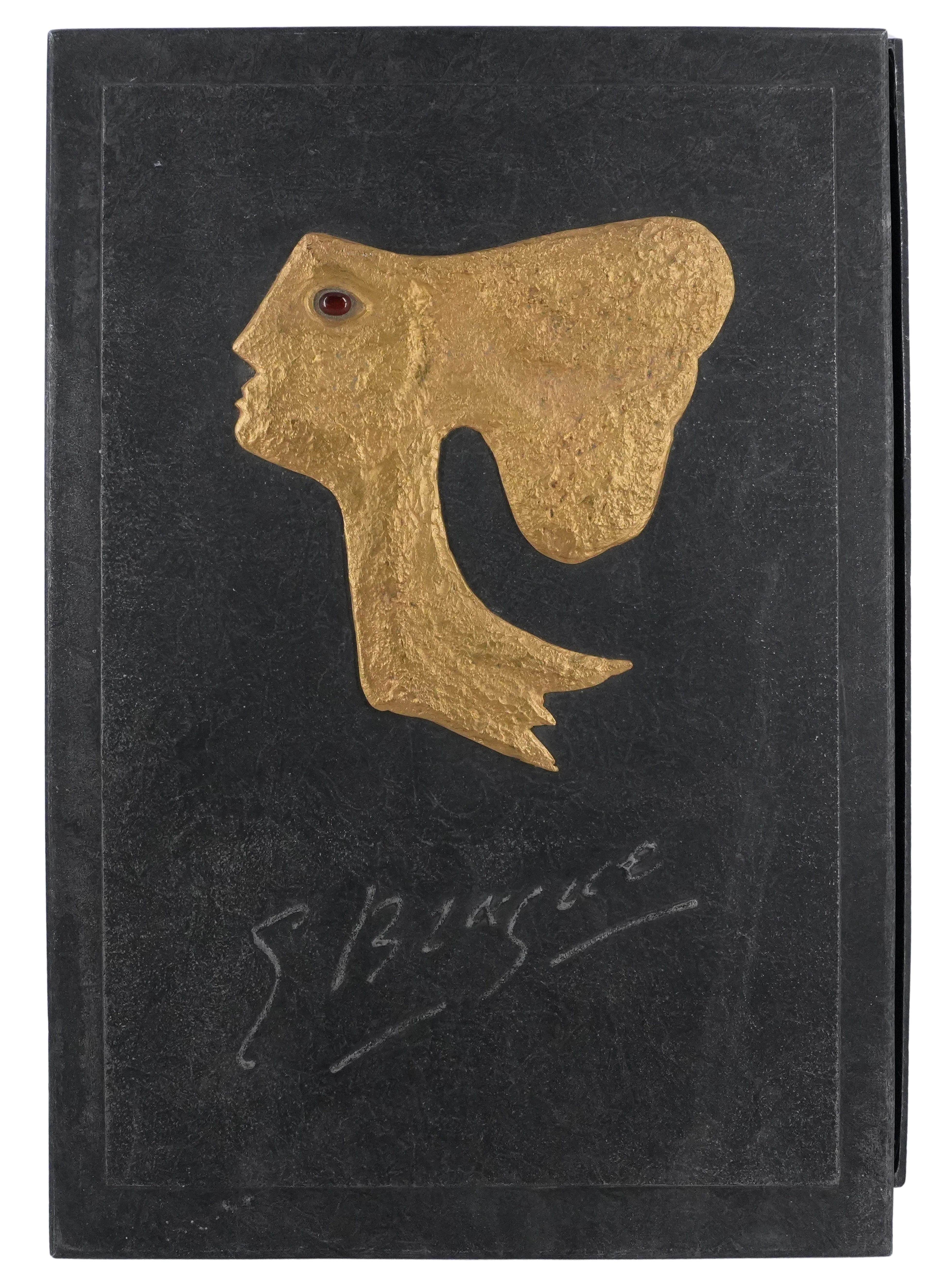 Georges BRAQUE : Tête dorée de profil - Sculpture en bronze signée