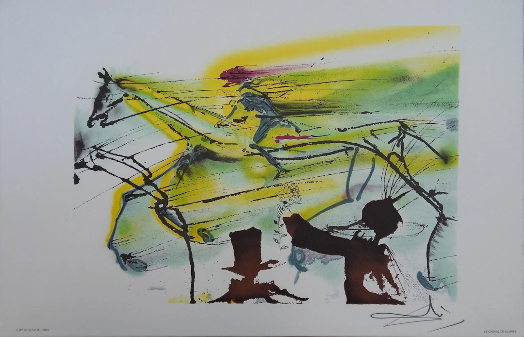 Salvador DALI : Les Chevaux, Le Cheval de course - Lithographie signée