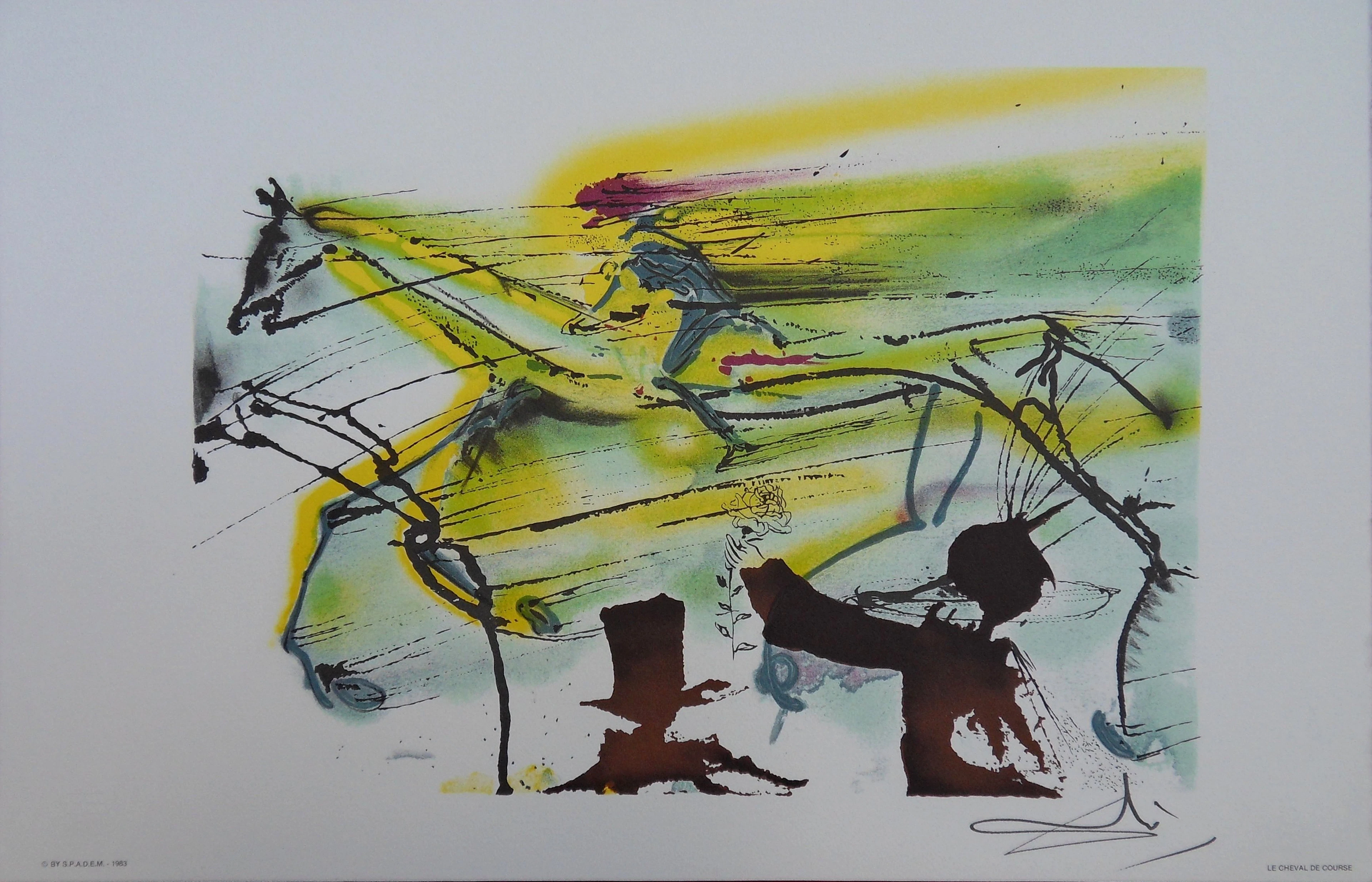 Salvador DALI : Les Chevaux, Le Cheval de course - Lithographie signée
