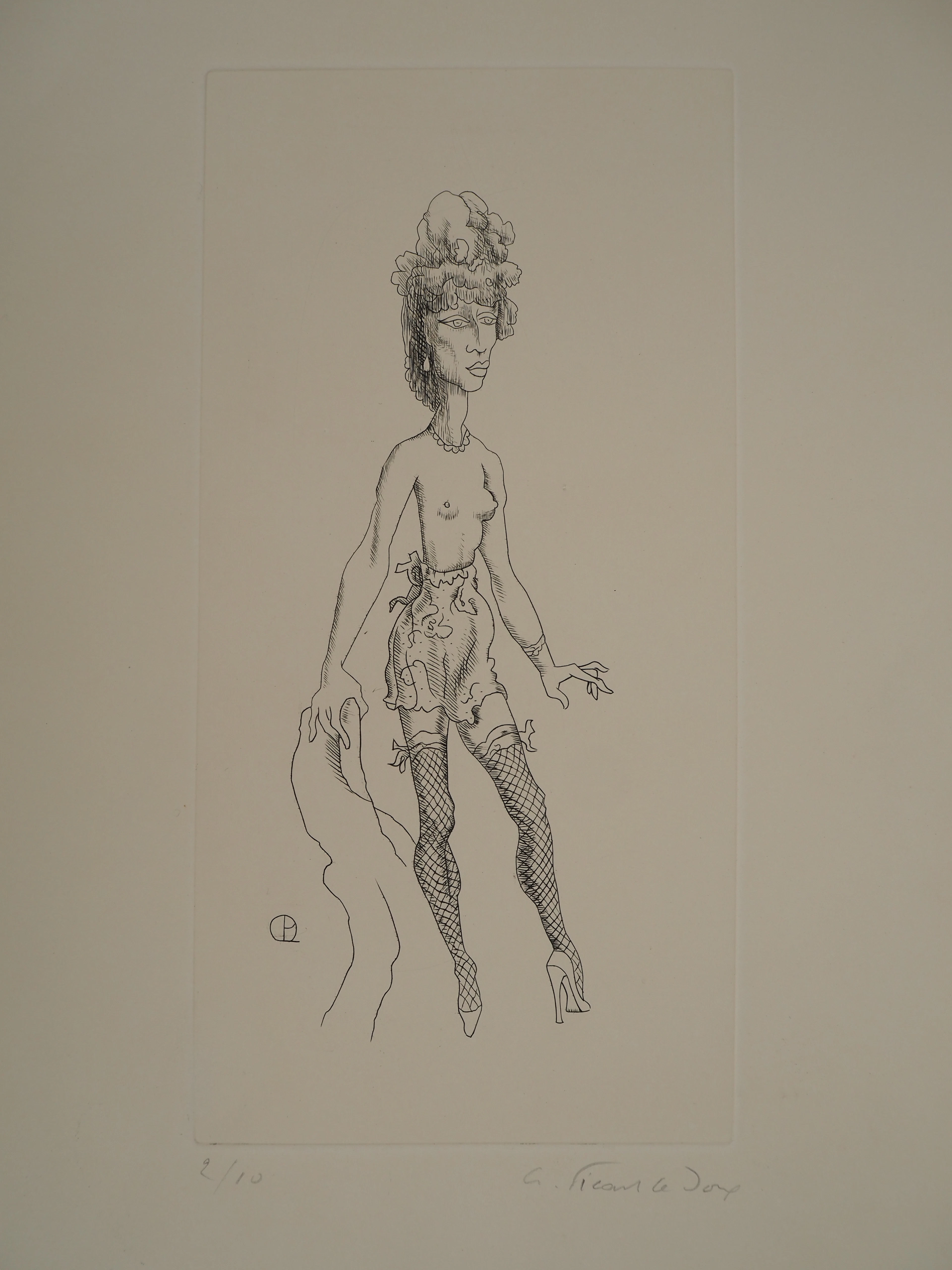 Charles PICART LE DOUX : Dame aux bas résille - Gravure sur cuivre