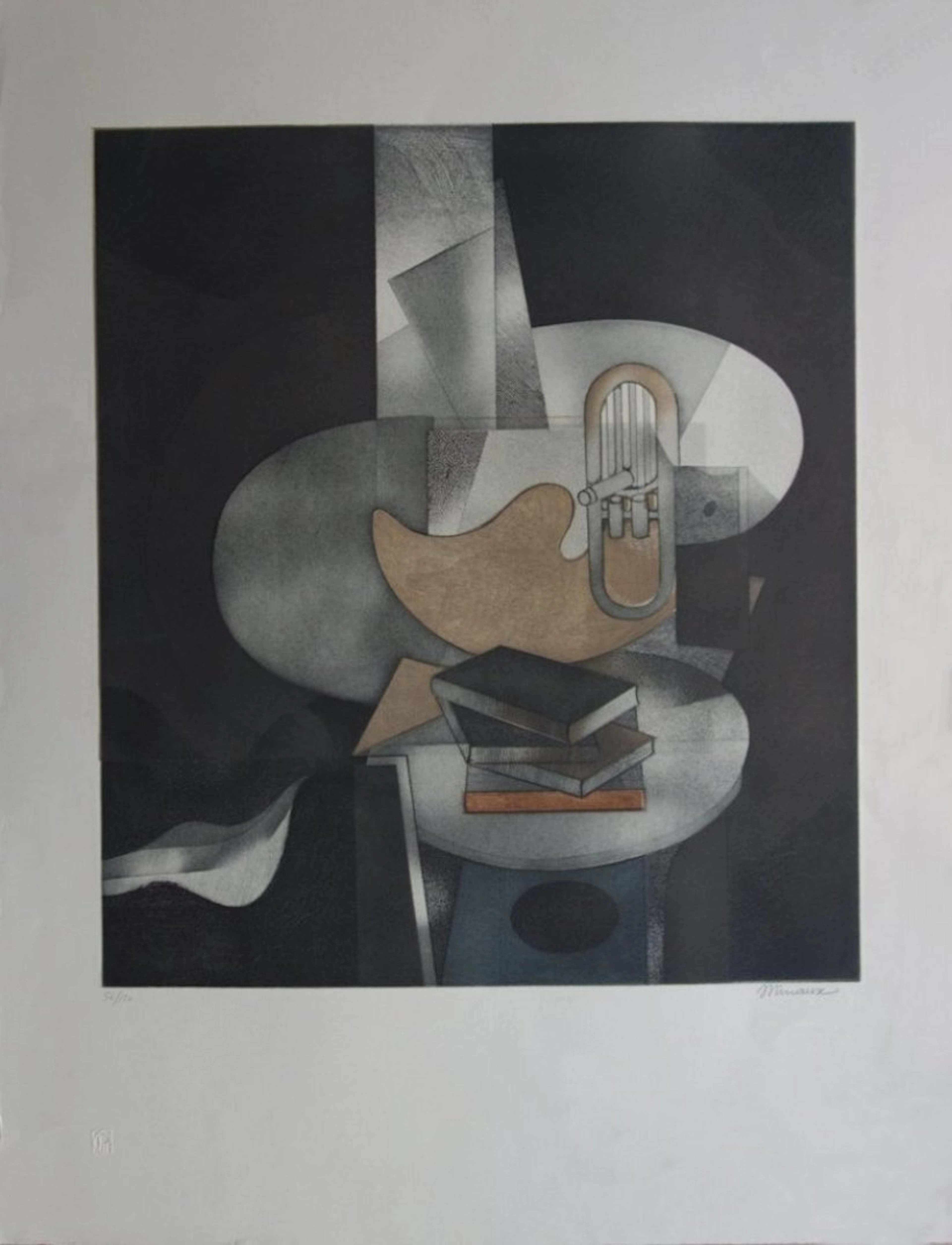André MINAUX : Nature morte cubiste - Gravure originale signée