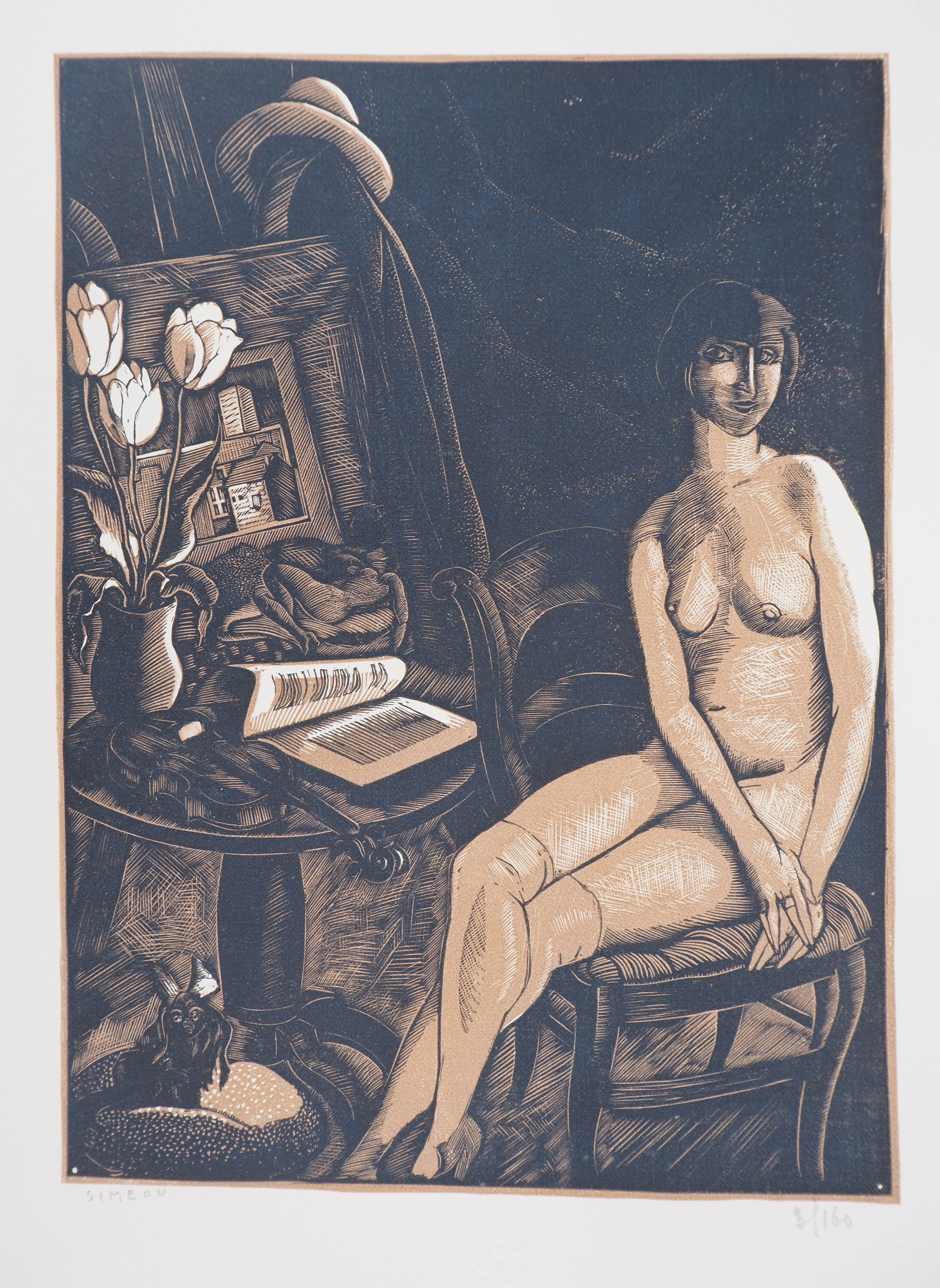 Fernand SIMEON : Le modèle, 1925 - Bois gravé original signé