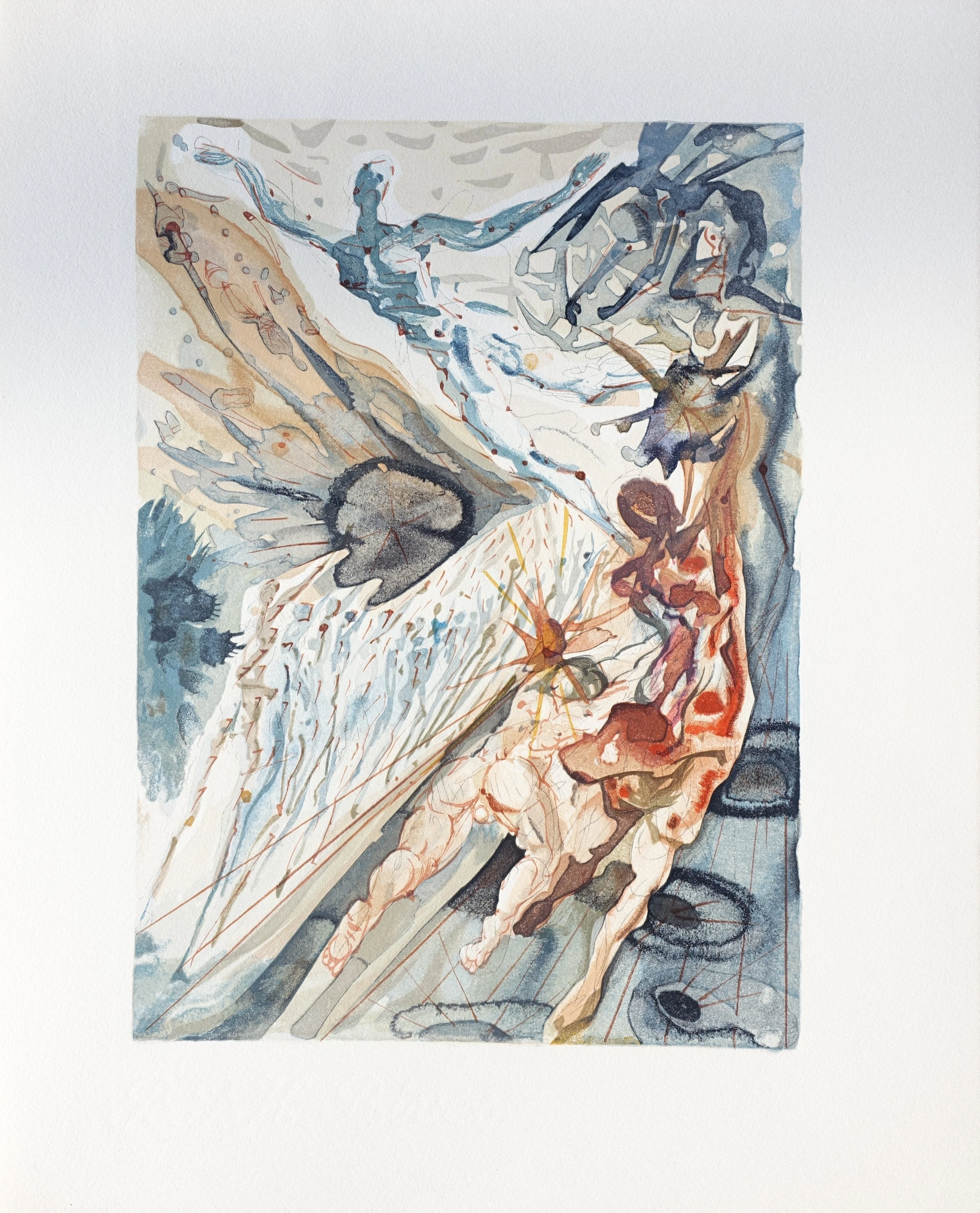 Salvador DALI : Deux troupes de luxurieux, Bois gravé original