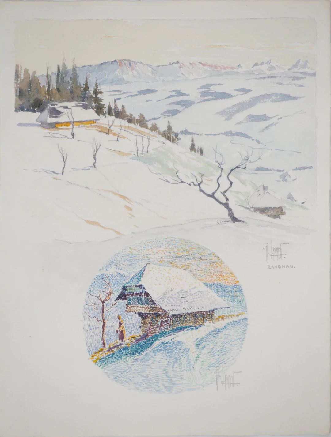 René LEVERD : Suisse, Chalet à Langnau, Aquarelle originale signée