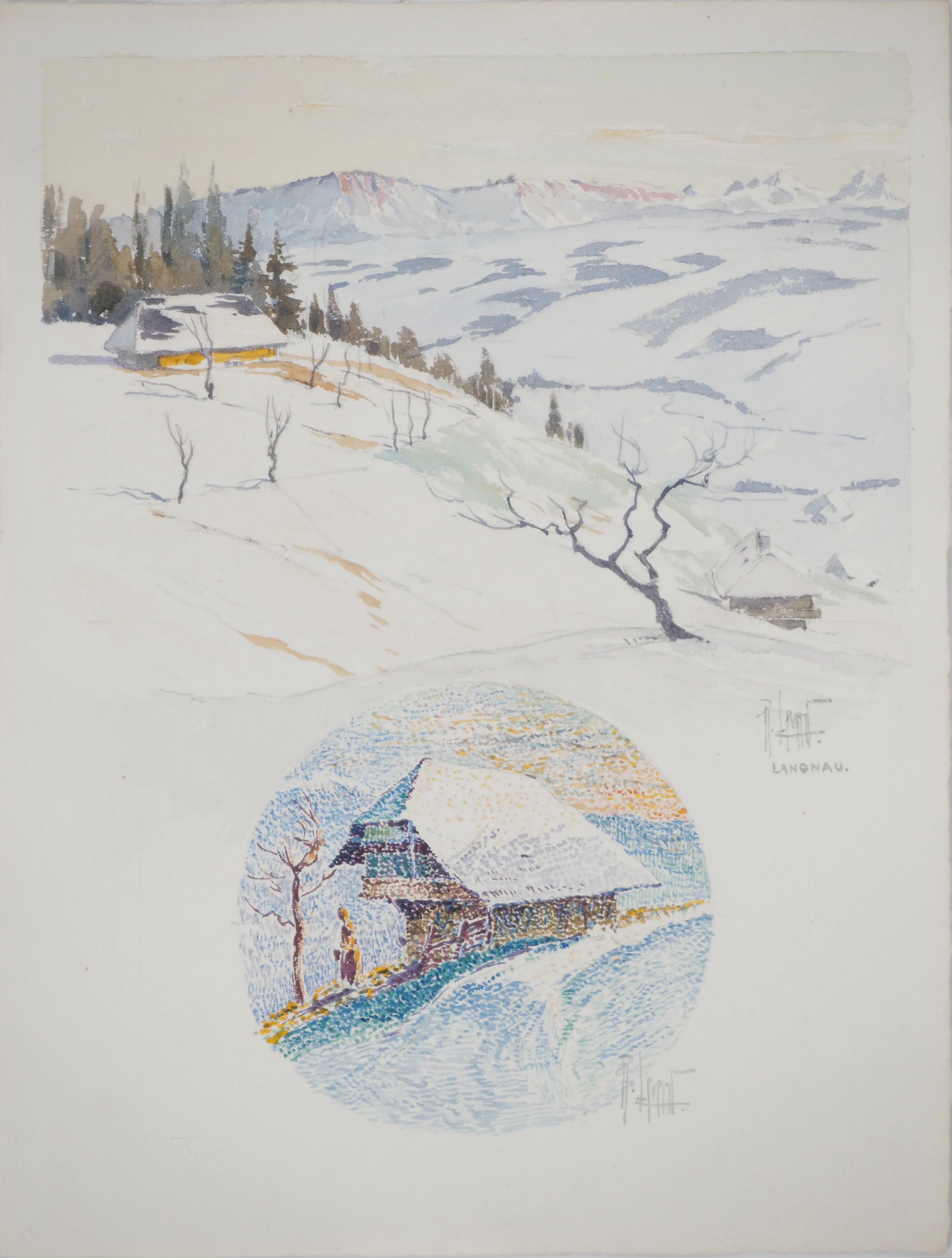 René LEVERD : Suisse, Chalet à Langnau, Aquarelle originale signée