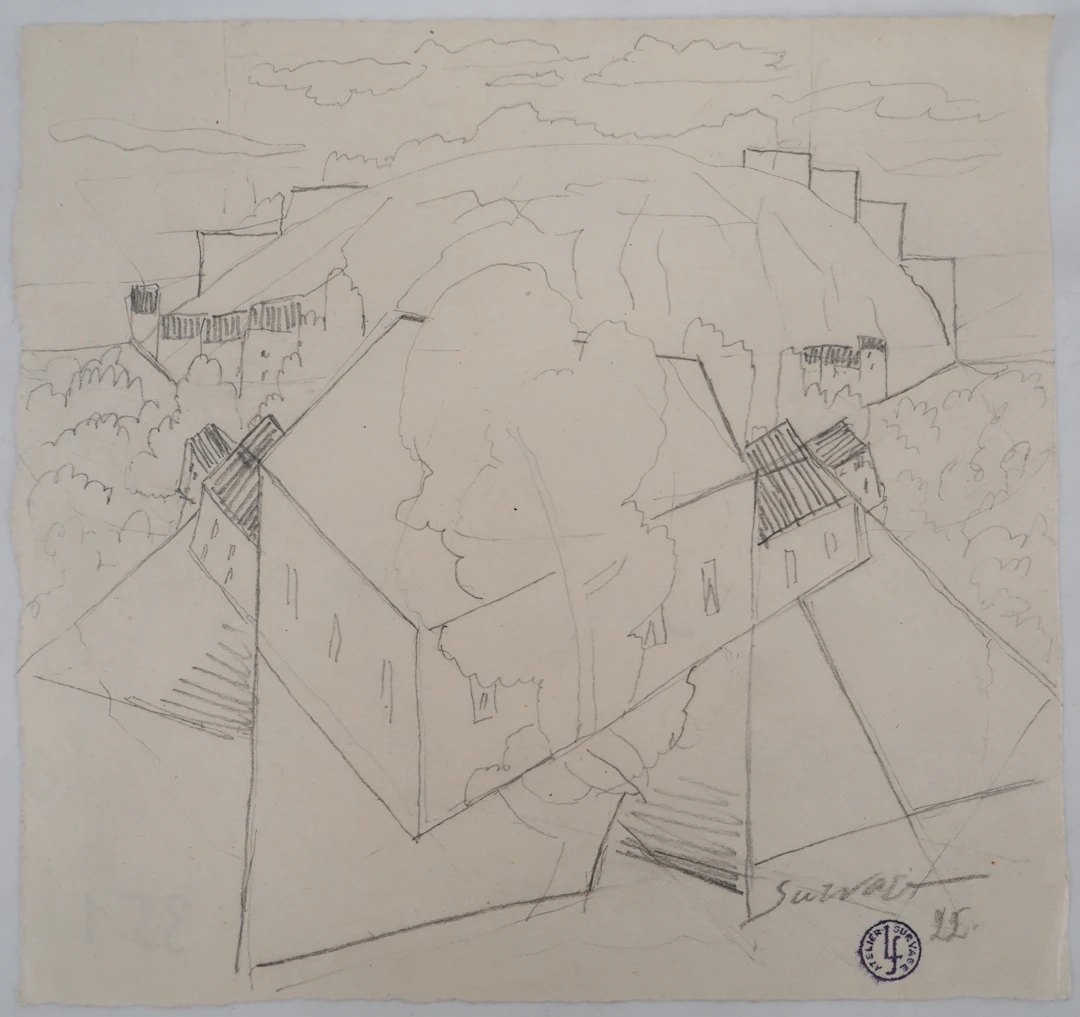 Léopold SURVAGE - Architecture surréaliste, 1922 - Dessin original, Signé
