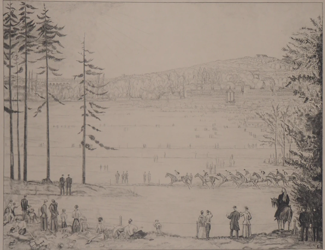 Jean Emile LABOUREUR : A l’Hippodrome : Course de chevaux - Gravure