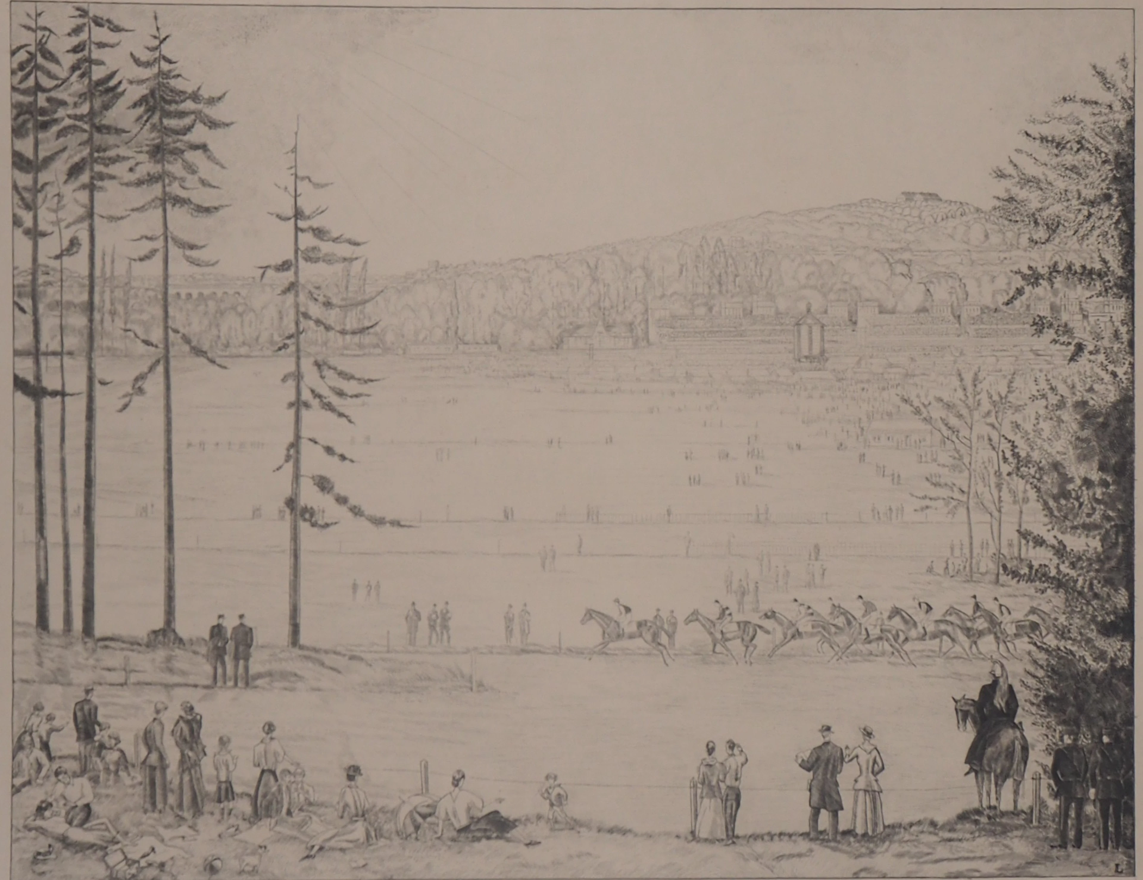 Jean Emile LABOUREUR : A l’Hippodrome : Course de chevaux - Gravure