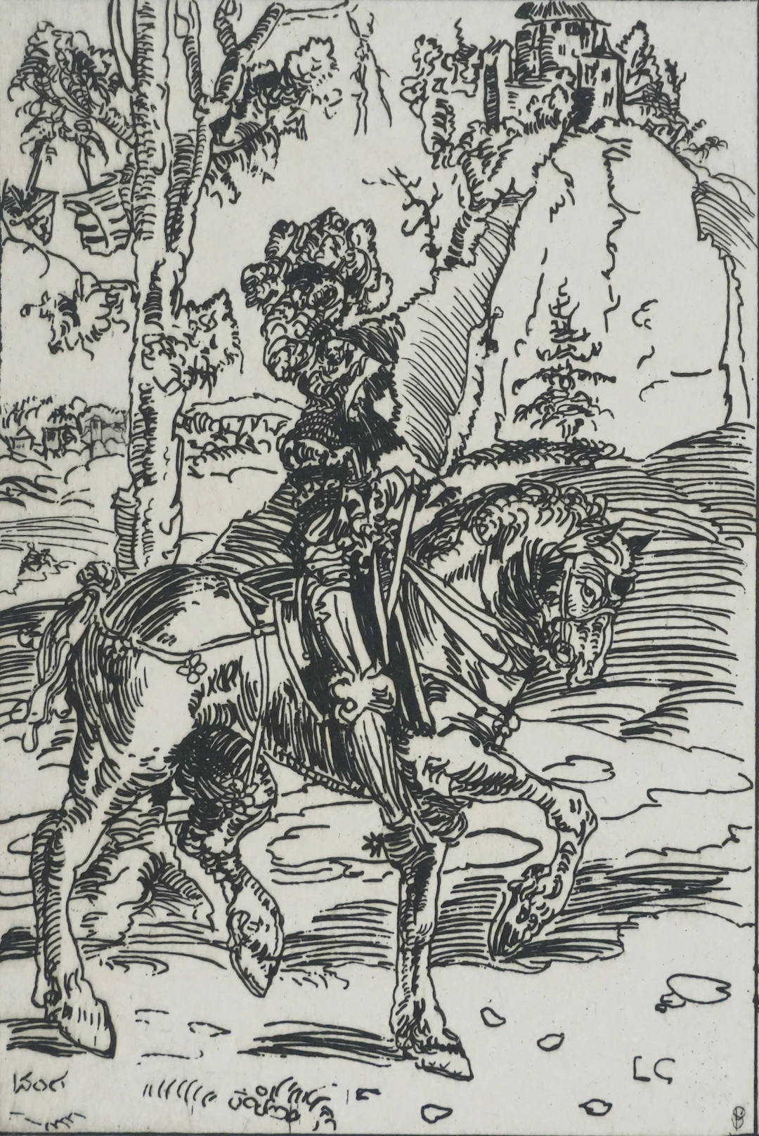 Lucas CRANACH L’ANCIEN : Le chevalier à cheval, Gravure signée