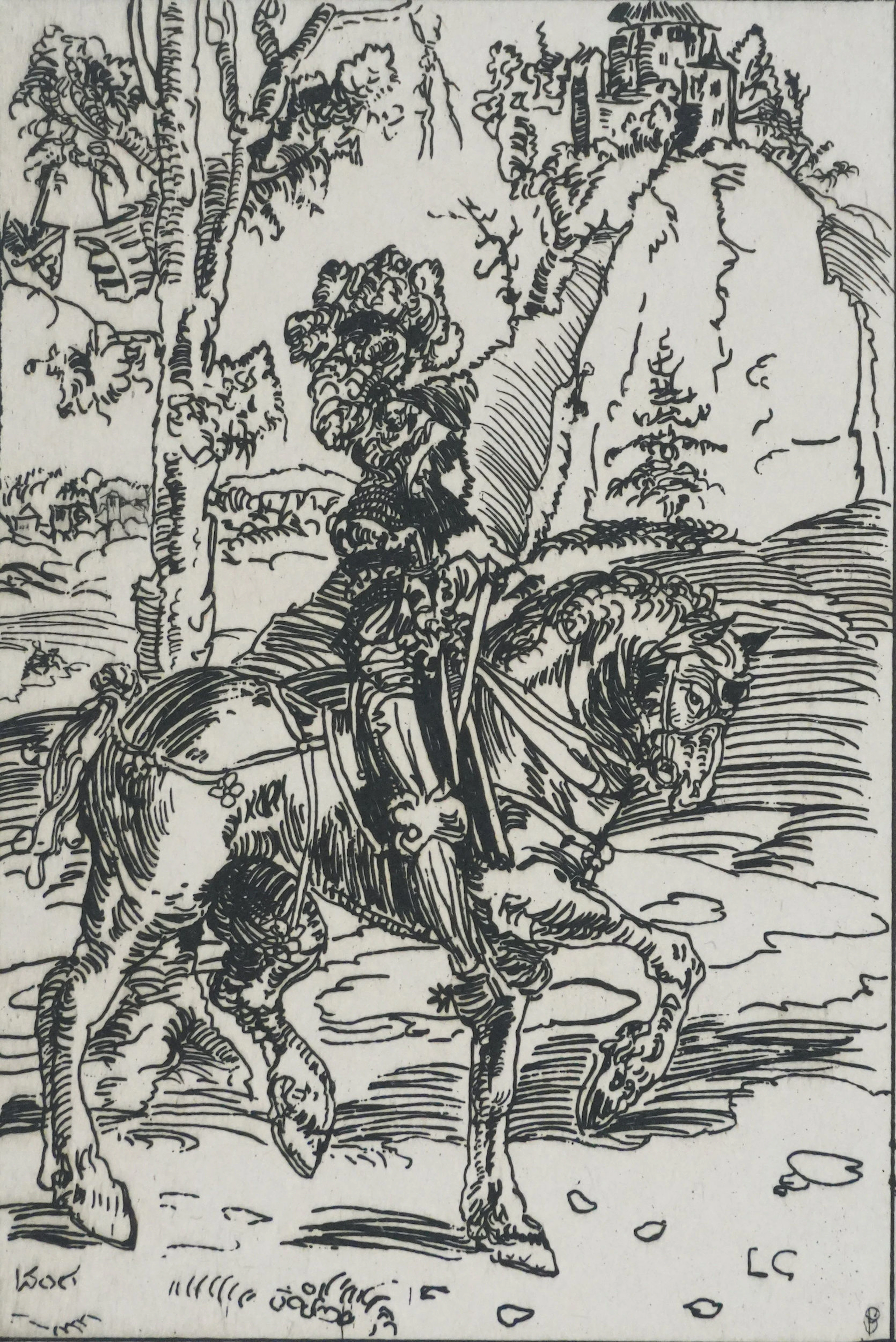 Lucas CRANACH L’ANCIEN : Le chevalier à cheval, Gravure signée