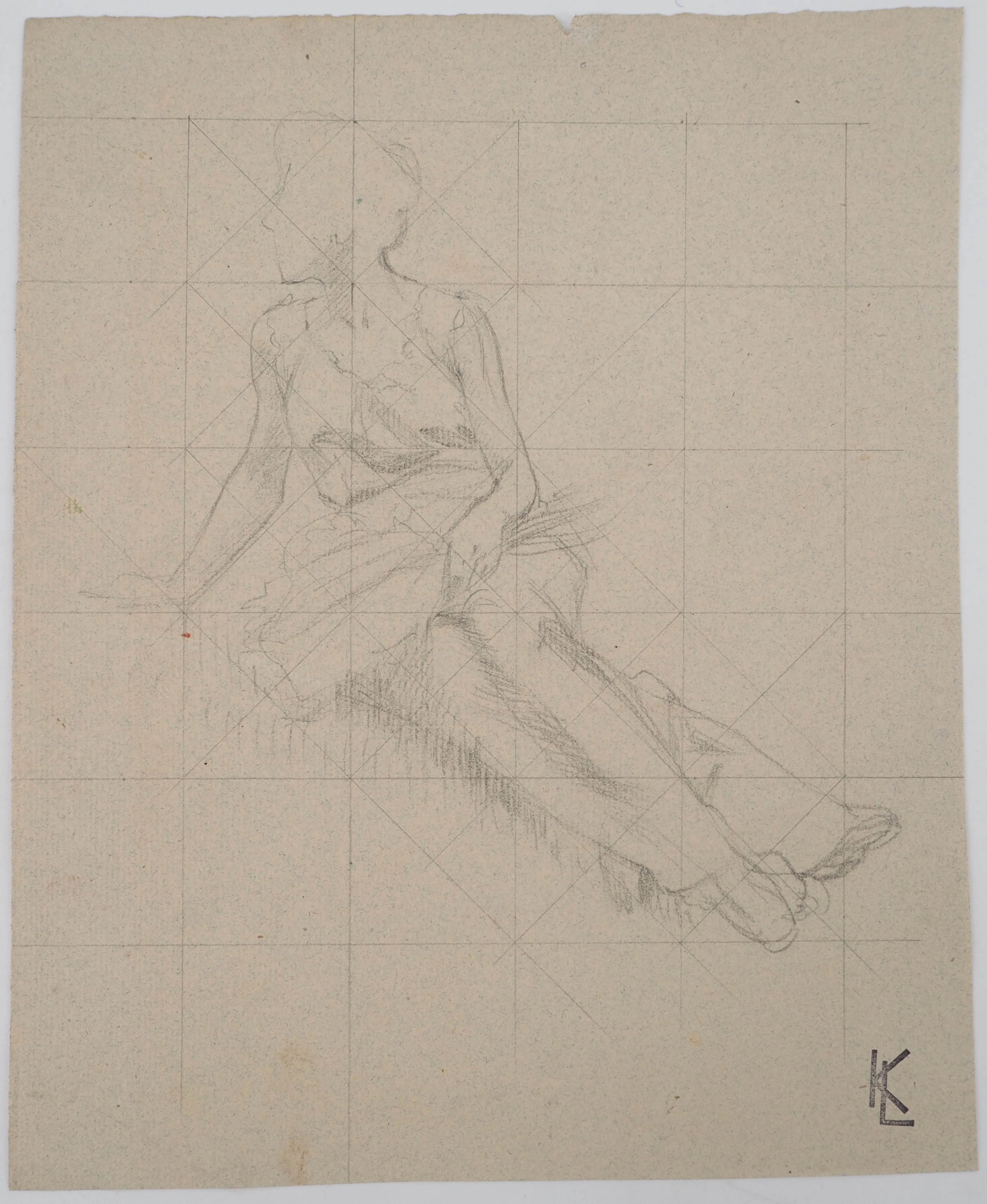 Léopold Franz KOWALSKI: Étude de la posture, dessin original
