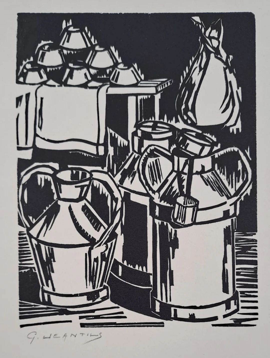 Georges Jeantils - La laiterie, 1951 - Bois gravé