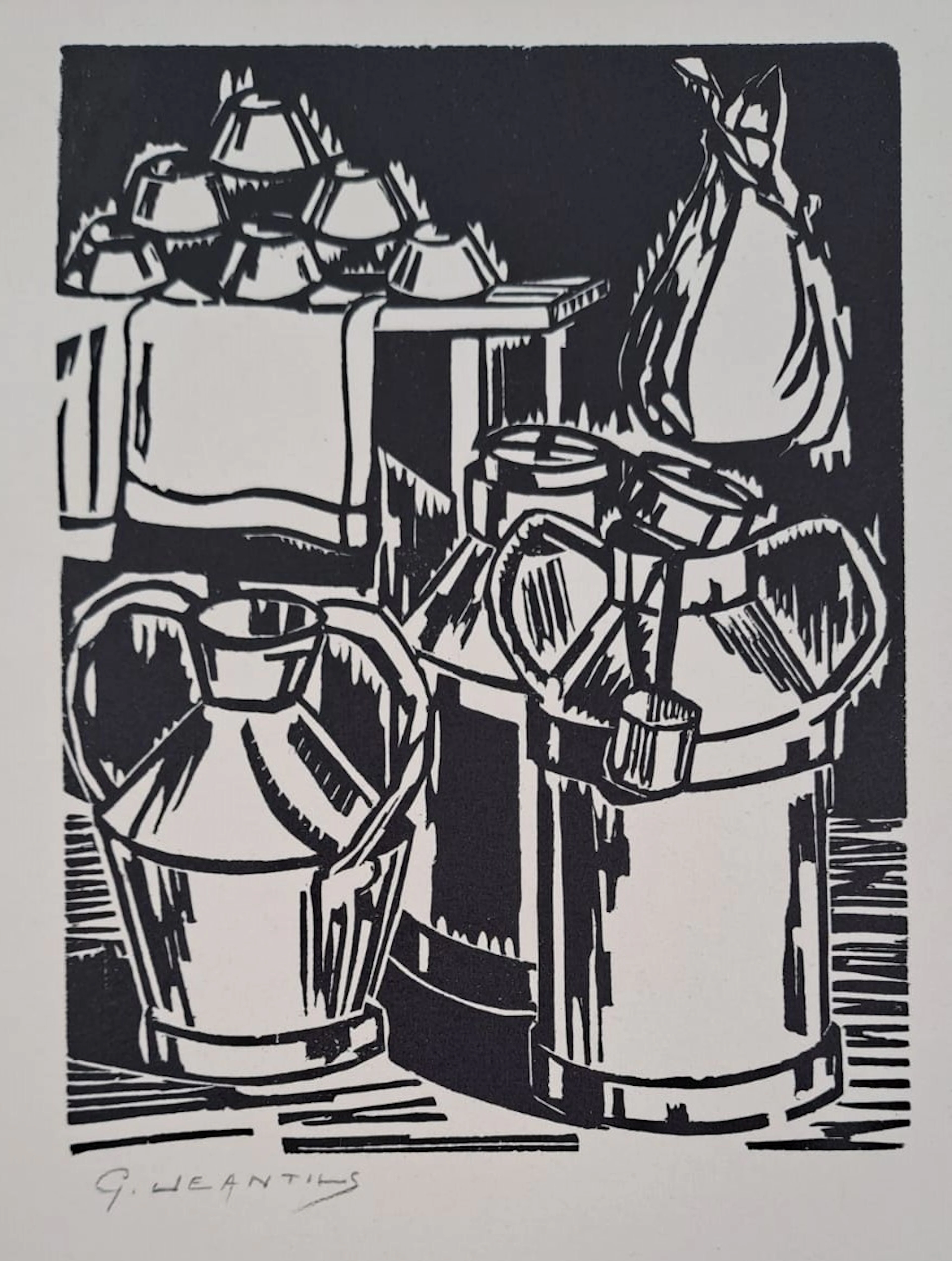 Georges Jeantils - La laiterie, 1951 - Bois gravé