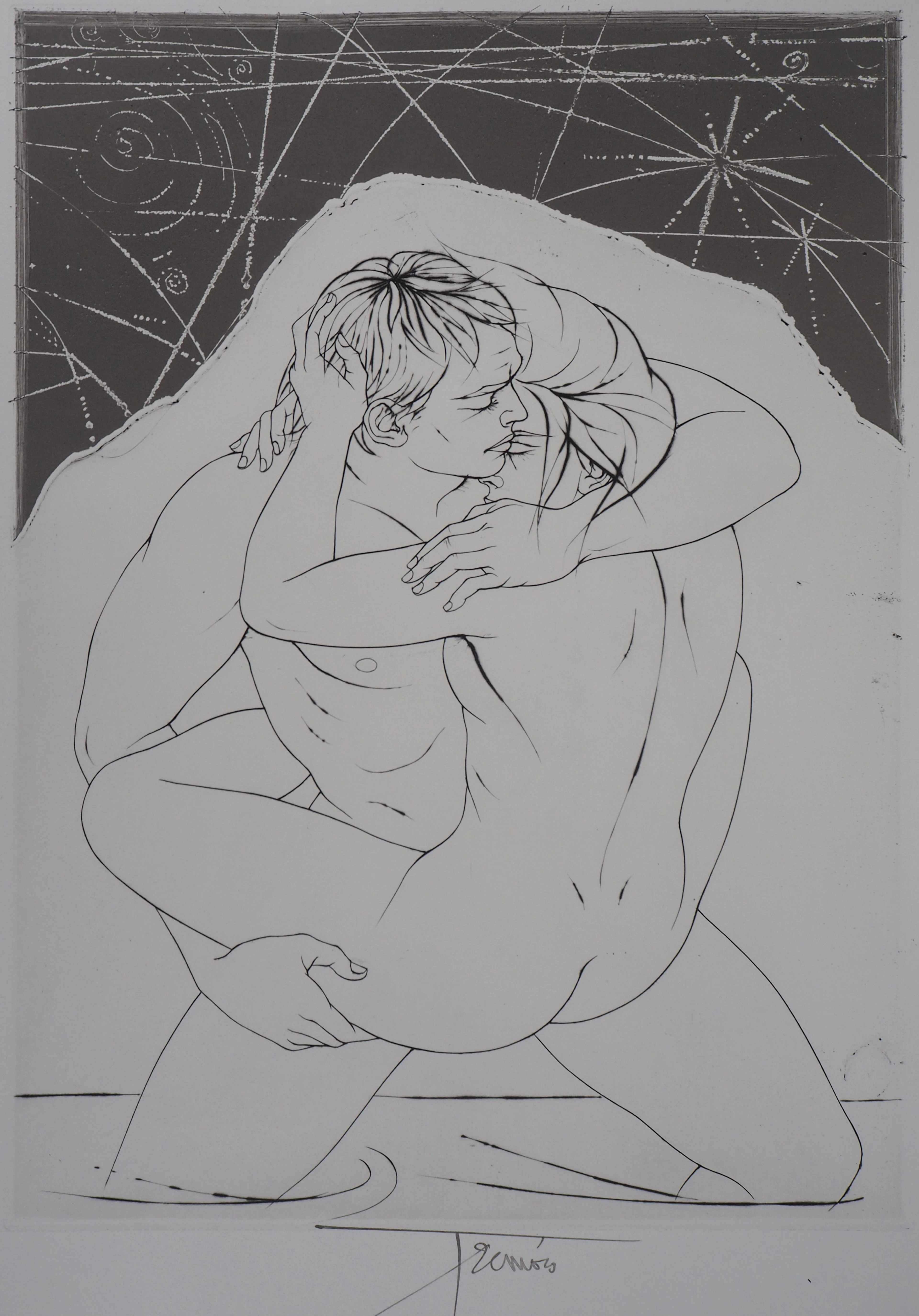 Pierre-Yves TRÉMOIS : Couple sous les étoiles - Gravure Originale Signée