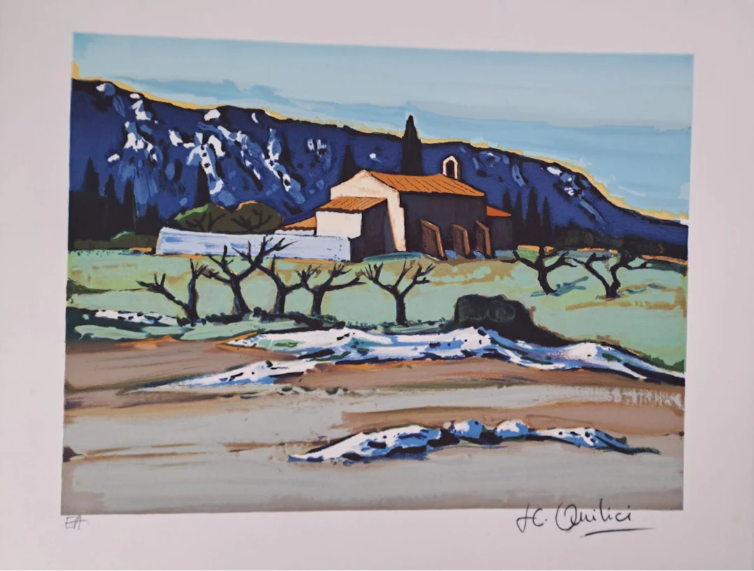 Jean-Claude Quilici - Paysage des Alpilles - Lithographie originale signée
