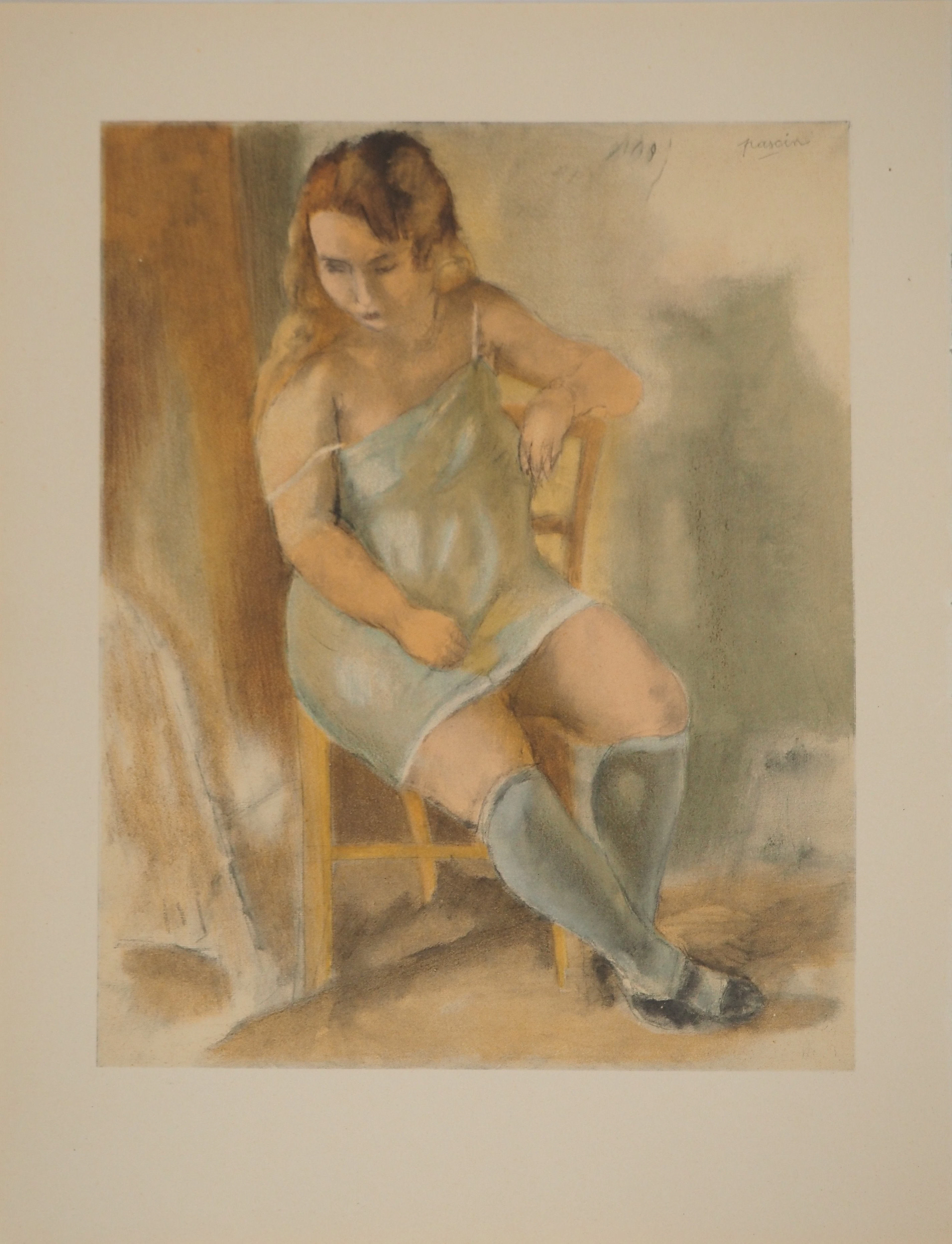 Jules PASCIN : Marcelle à la tunique bleue, Lithographie signée