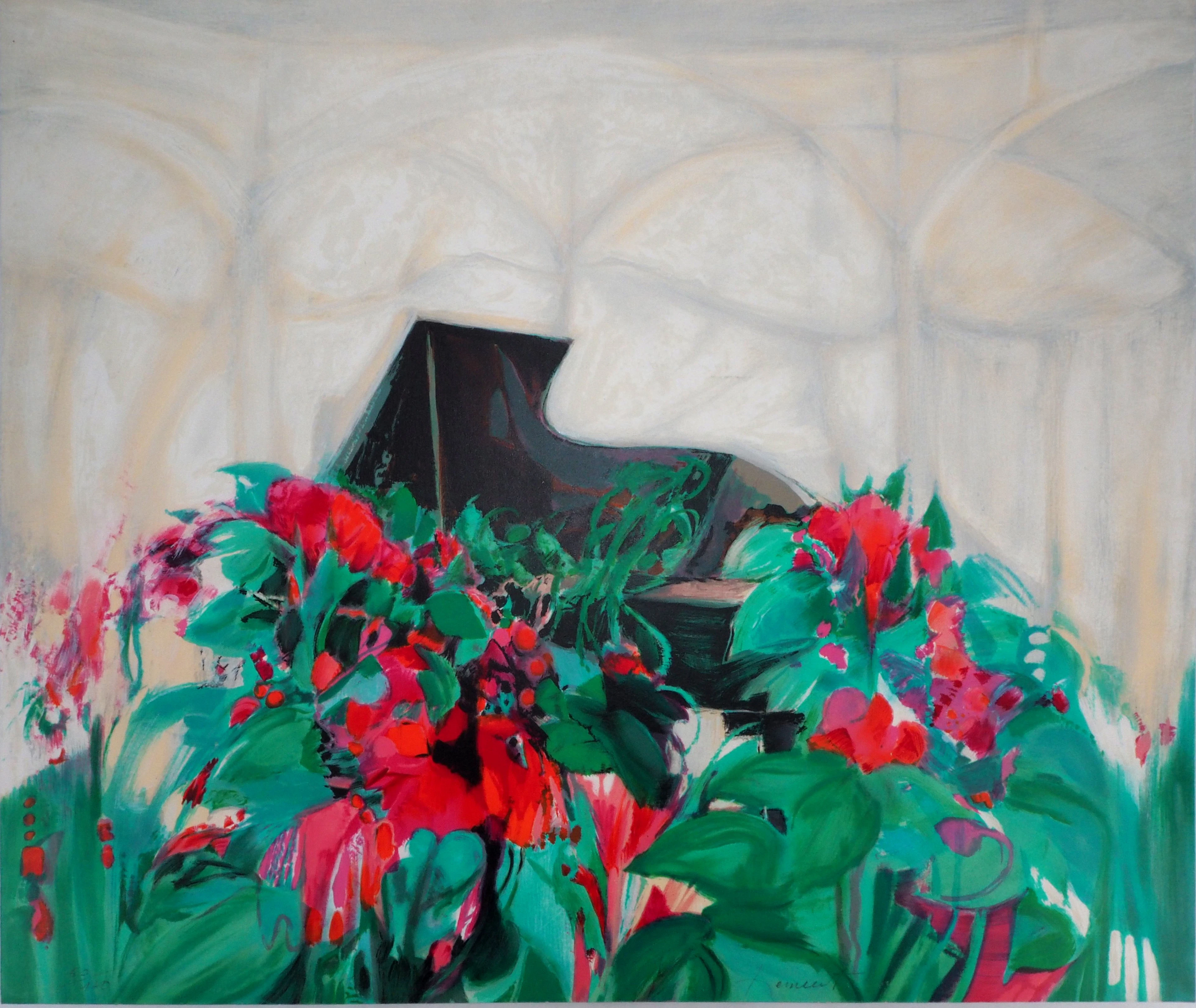 Claude HEMERET : Piano, la salle de concert - Lithographie Originale Signée