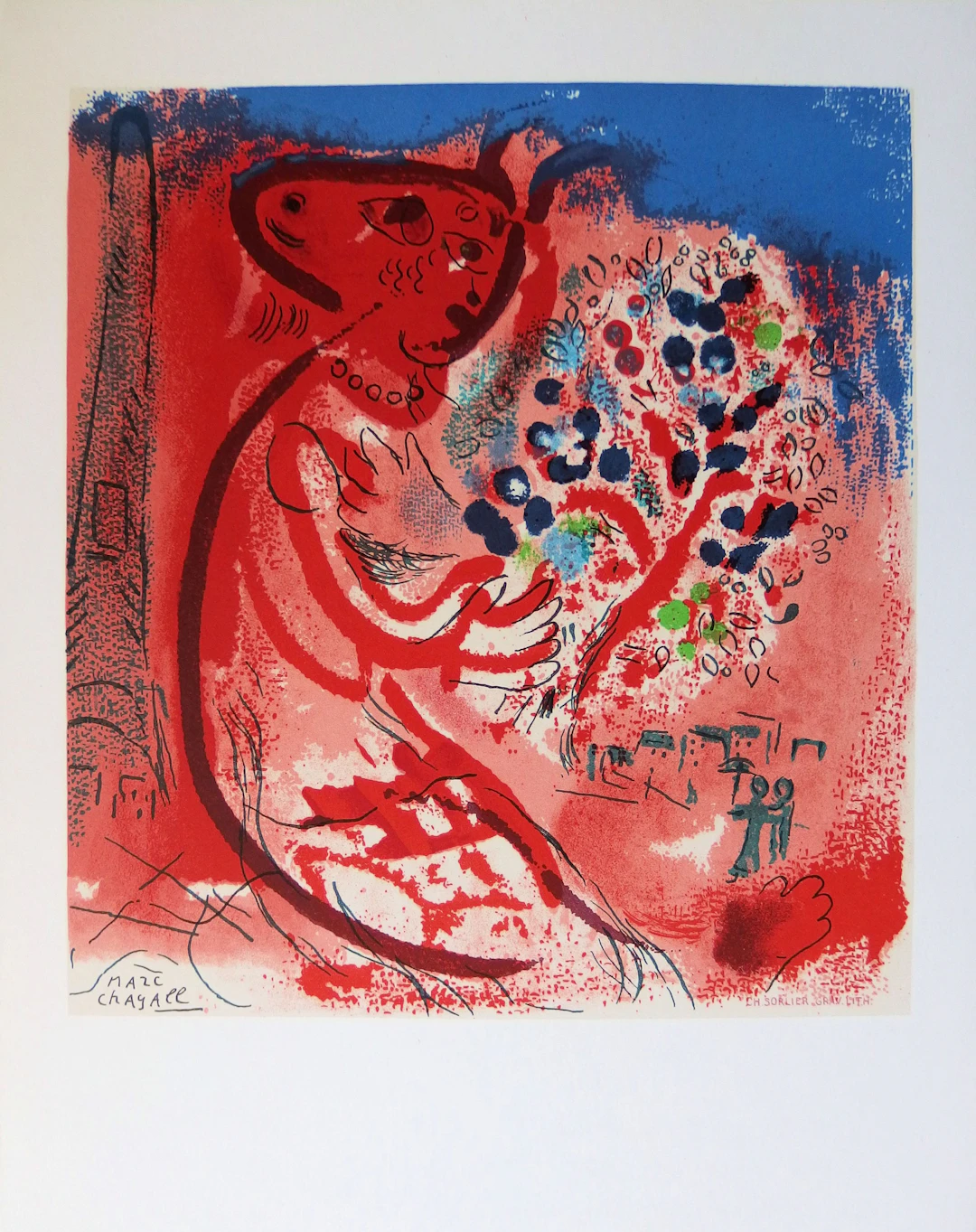 Marc CHAGALL : Les amoureux du Champ de Mars - Lithographie signée