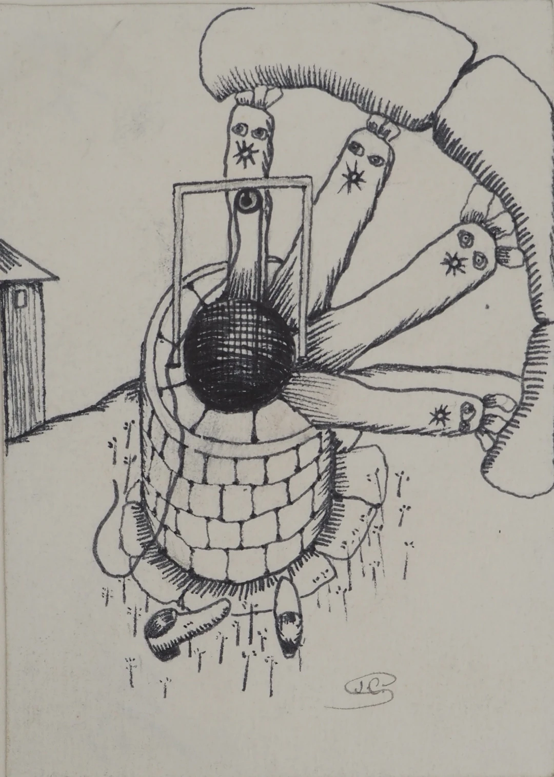 Jean-Claude SILBERMANN : Enseignes sournoises, La chute du puis, Dessin