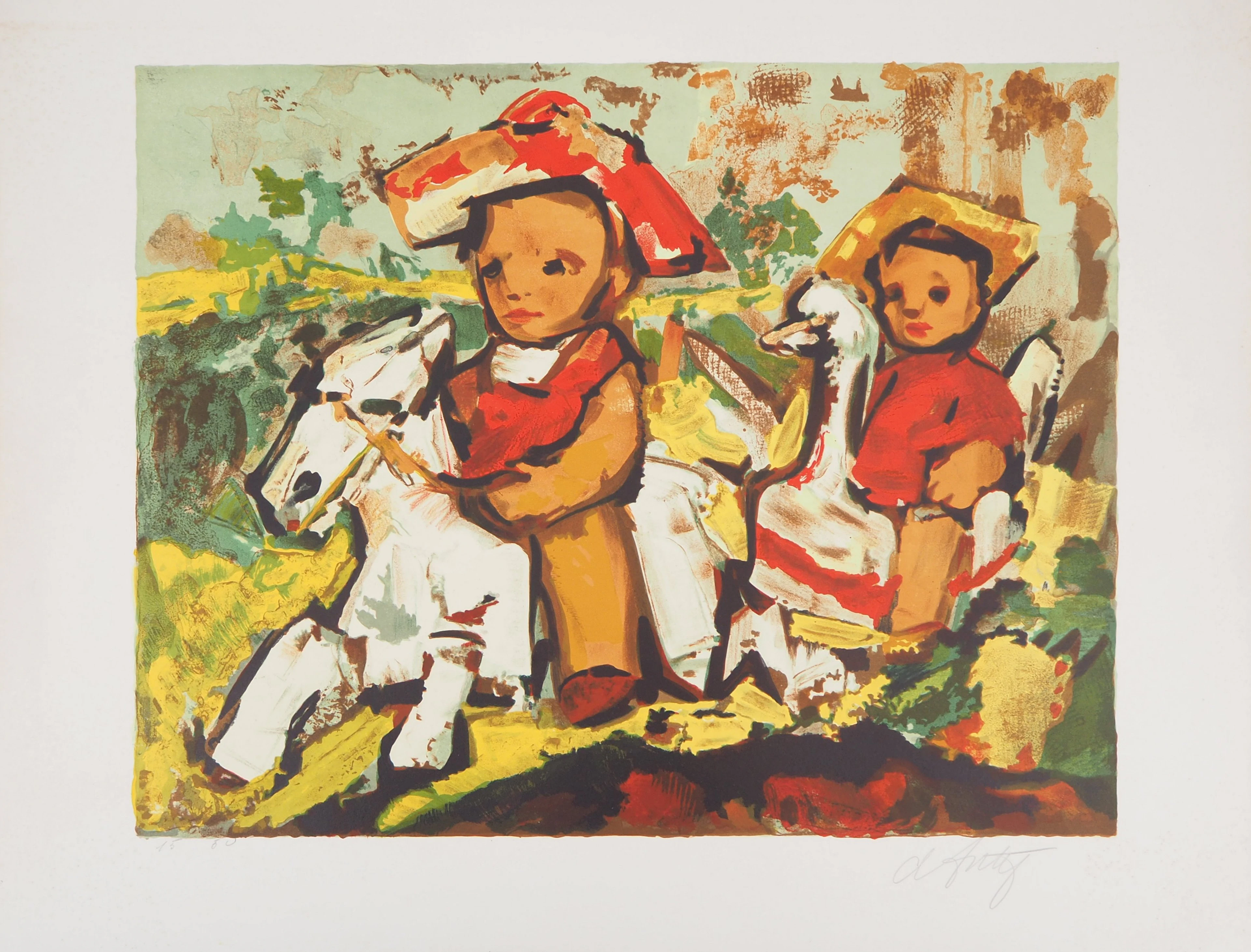 Henry Maurice D’ANTY : Les petits cavaliers - Lithographie originale