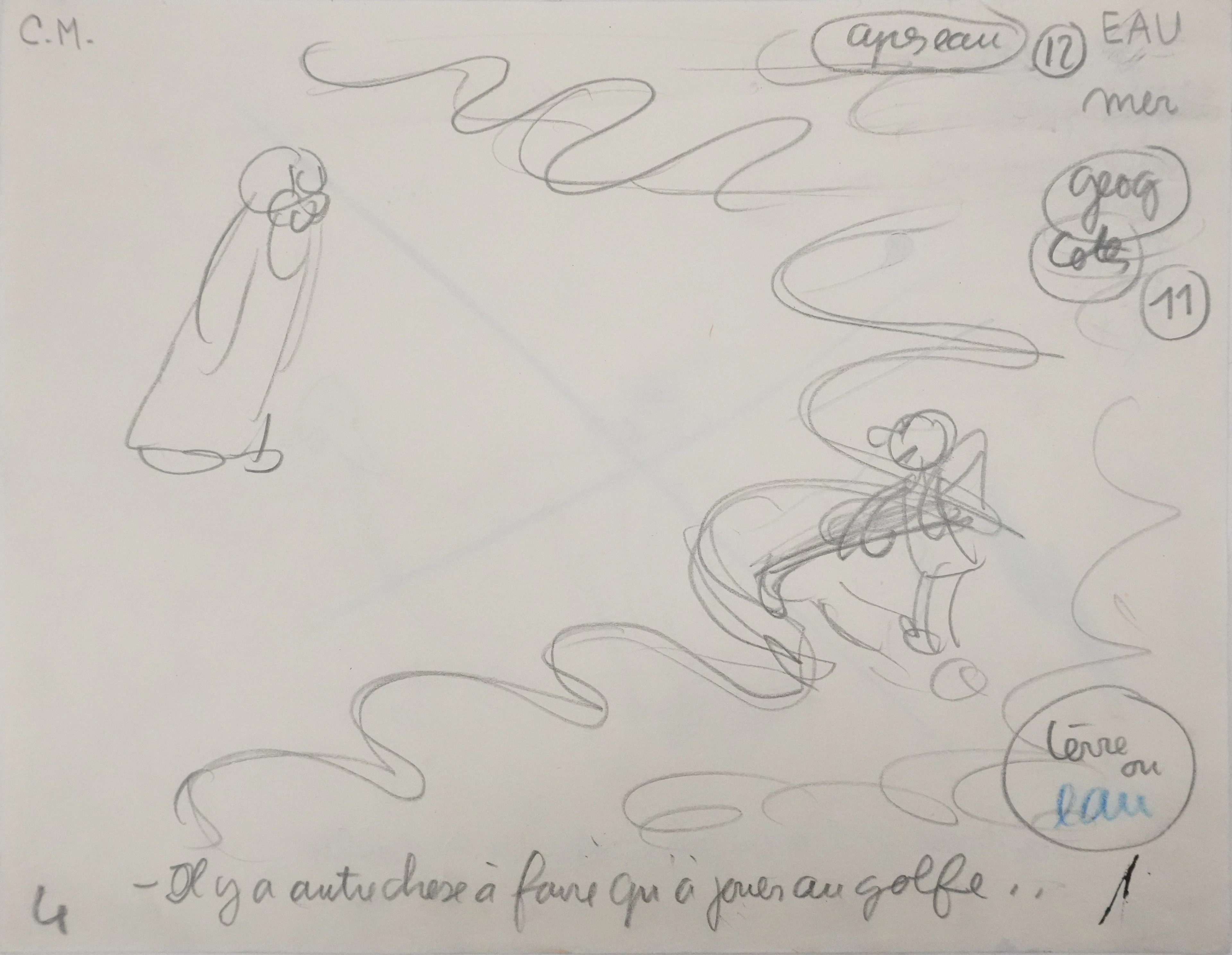Jean EFFEL : Le joueur de golf, Dessin préparatoire original