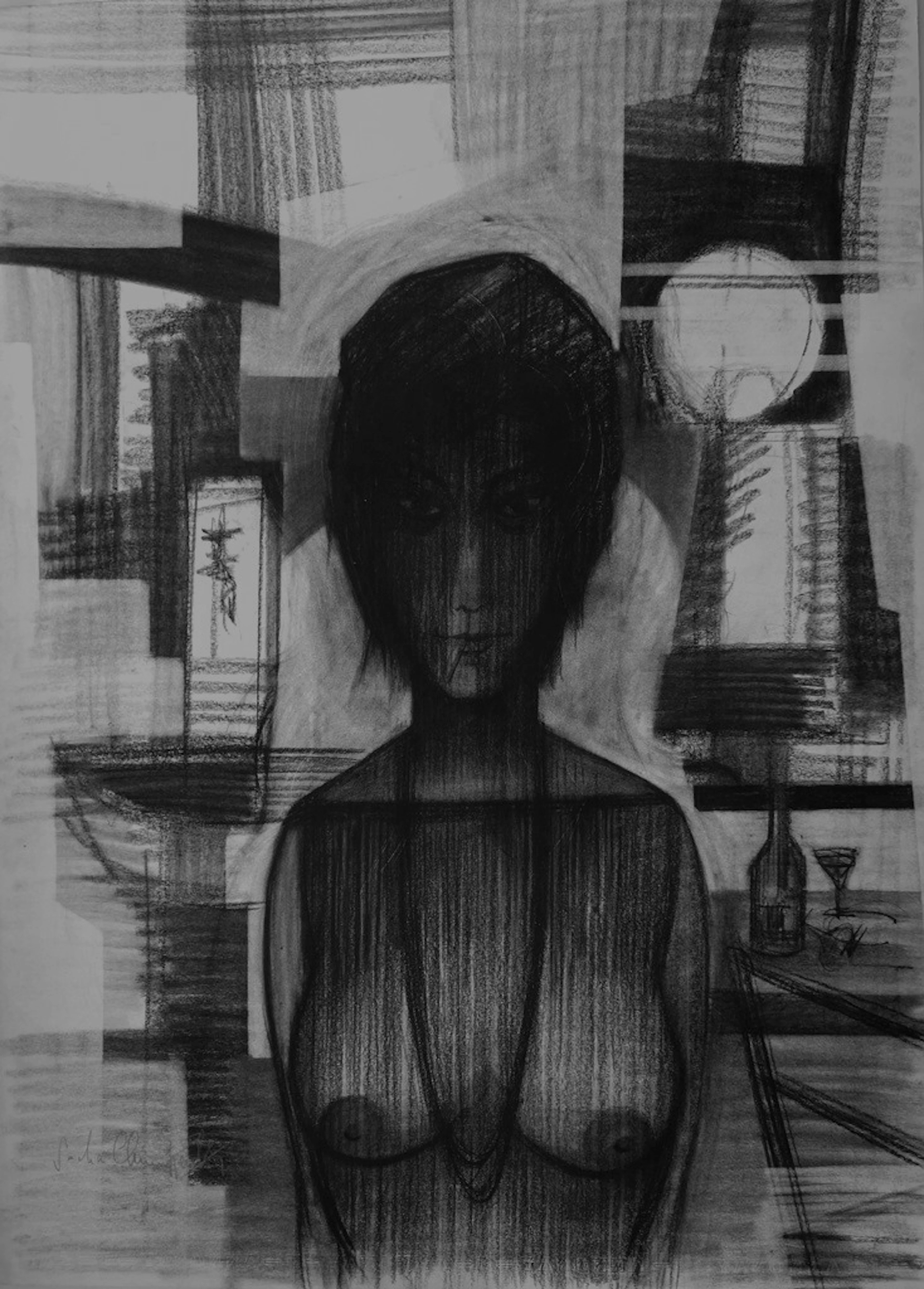 Sacha CHIMKEVITCH : Femme de la nuit - Dessin original au pastel signé