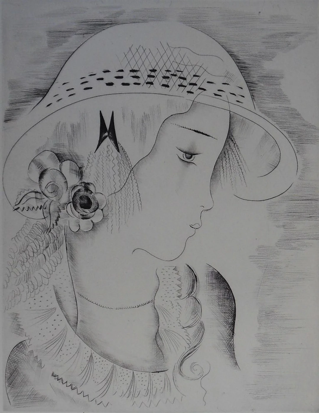 Mily POSSOZ : Portrait de jeune fille - Gravure originale signée