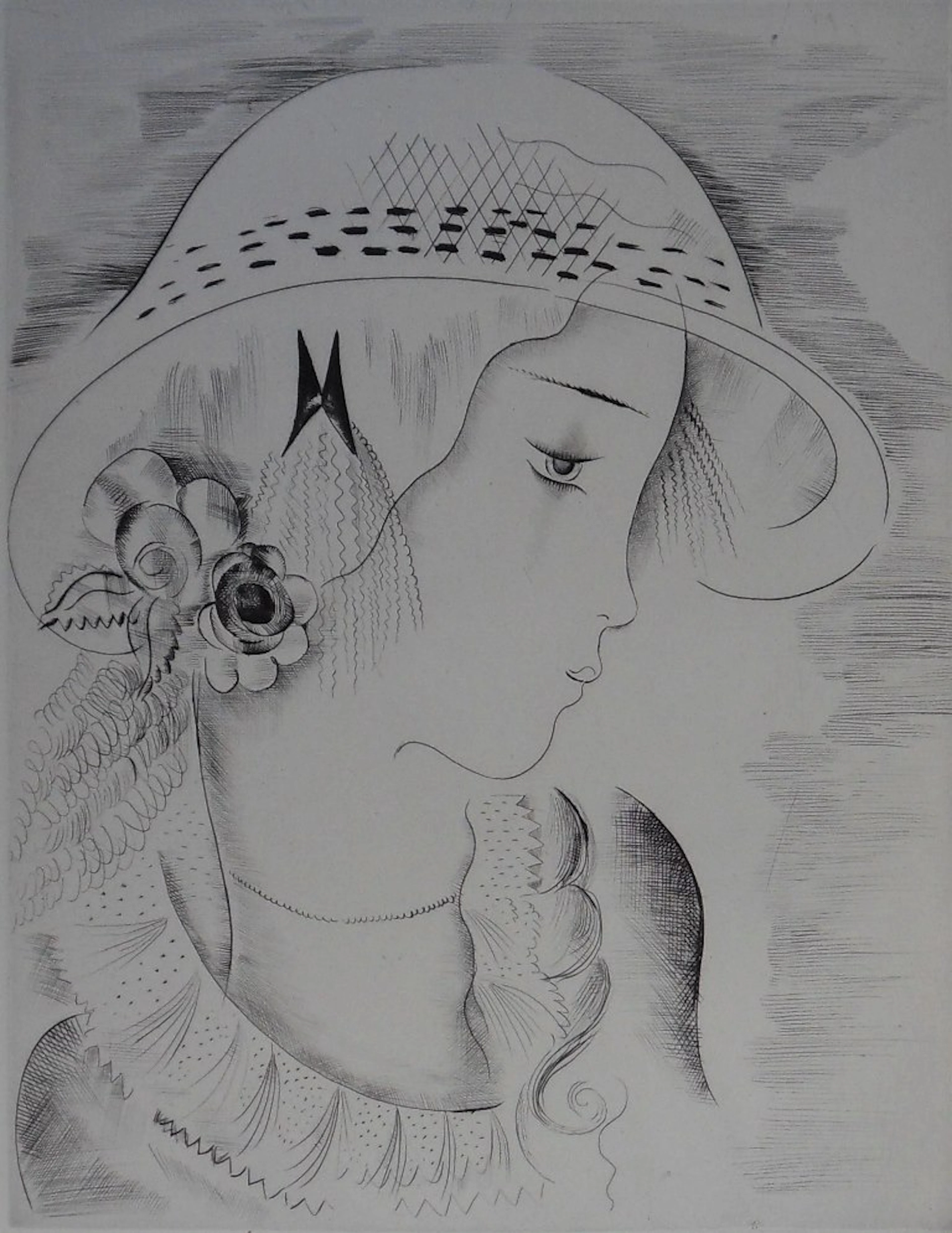 Mily POSSOZ : Portrait de jeune fille - Gravure originale signée
