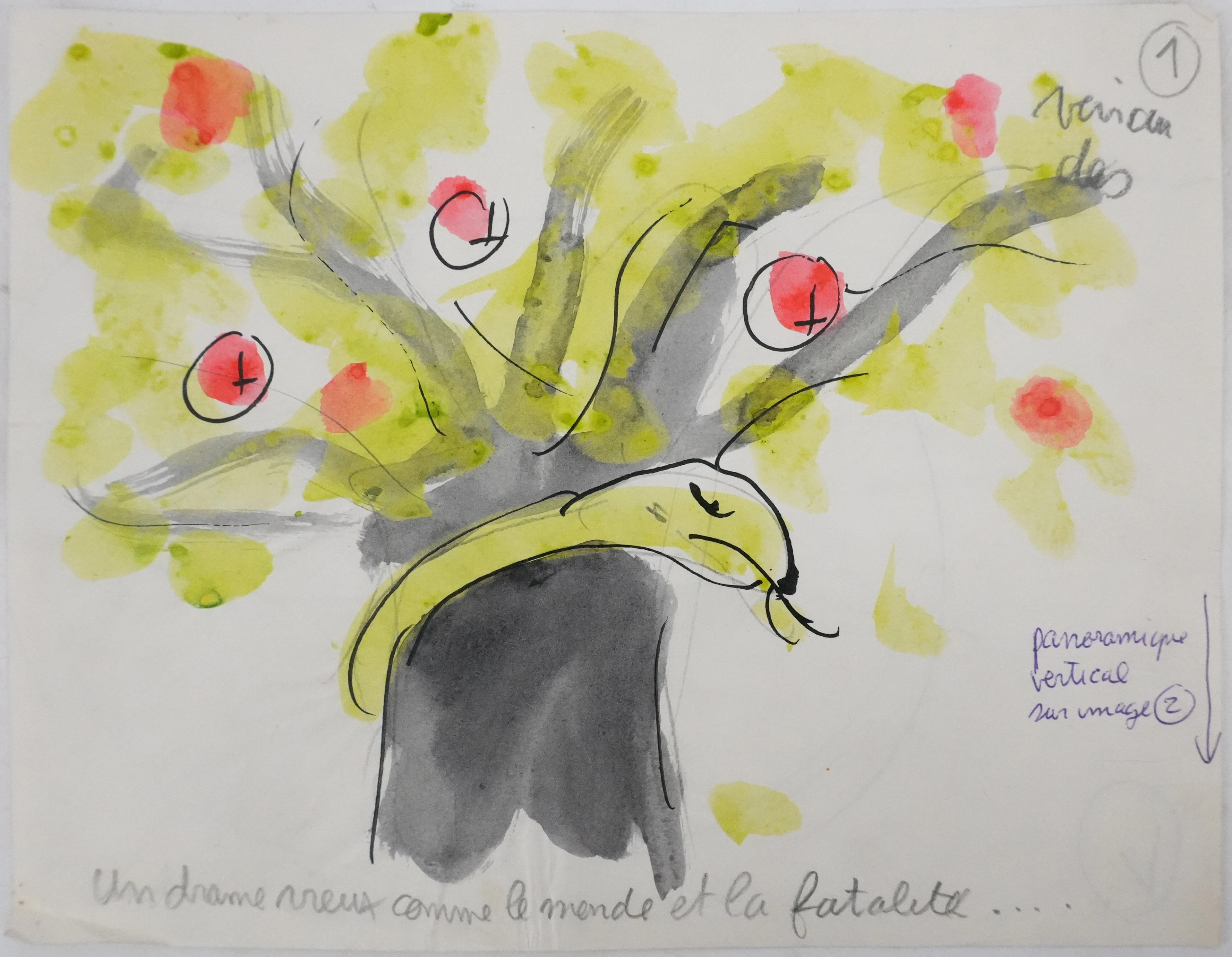 Jean EFFEL : Teinturier, Le serpent du pommier, Aquarelle originale