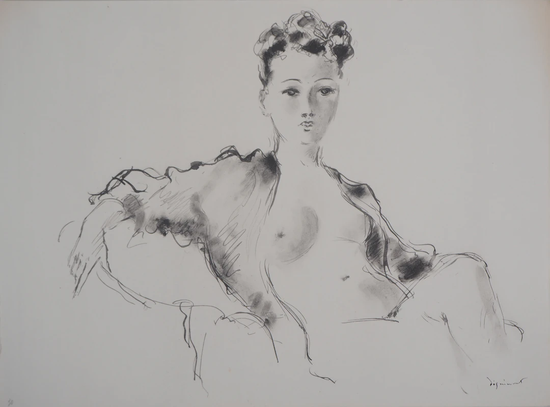 André Dignimont - Modèle à la chemise ouverte, 1946 - Lithographie