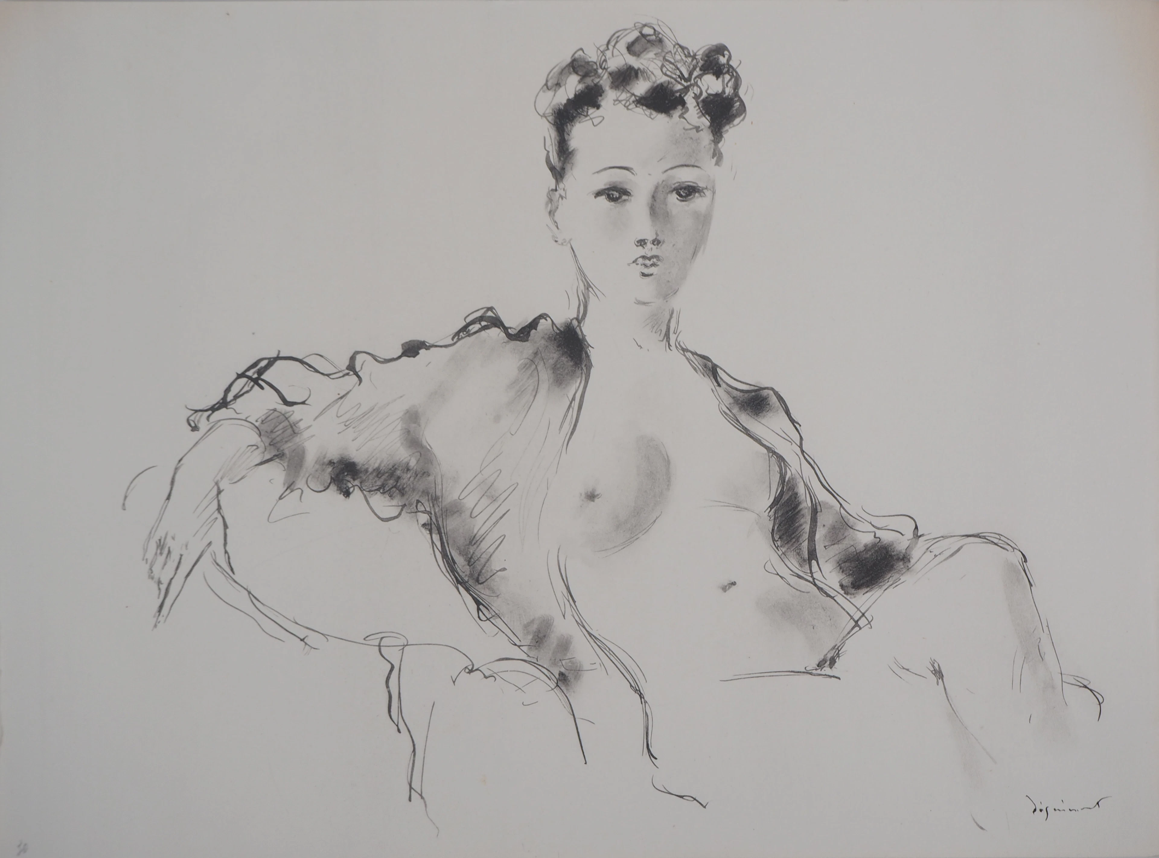 André Dignimont - Modèle à la chemise ouverte, 1946 - Lithographie