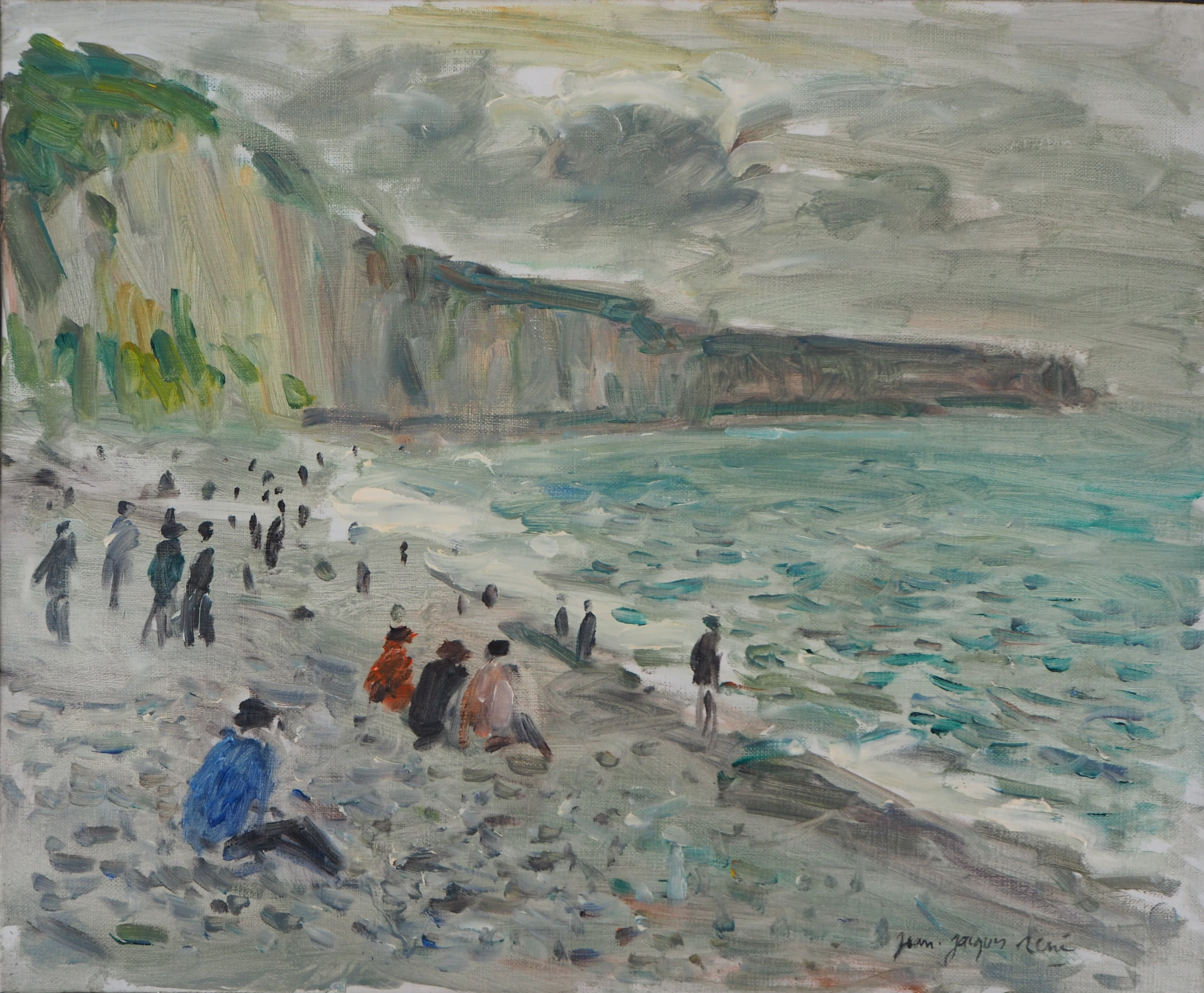 Jean-Jacques RENÉ : Plages et falaises à Fécamp - Huile sur toile signée