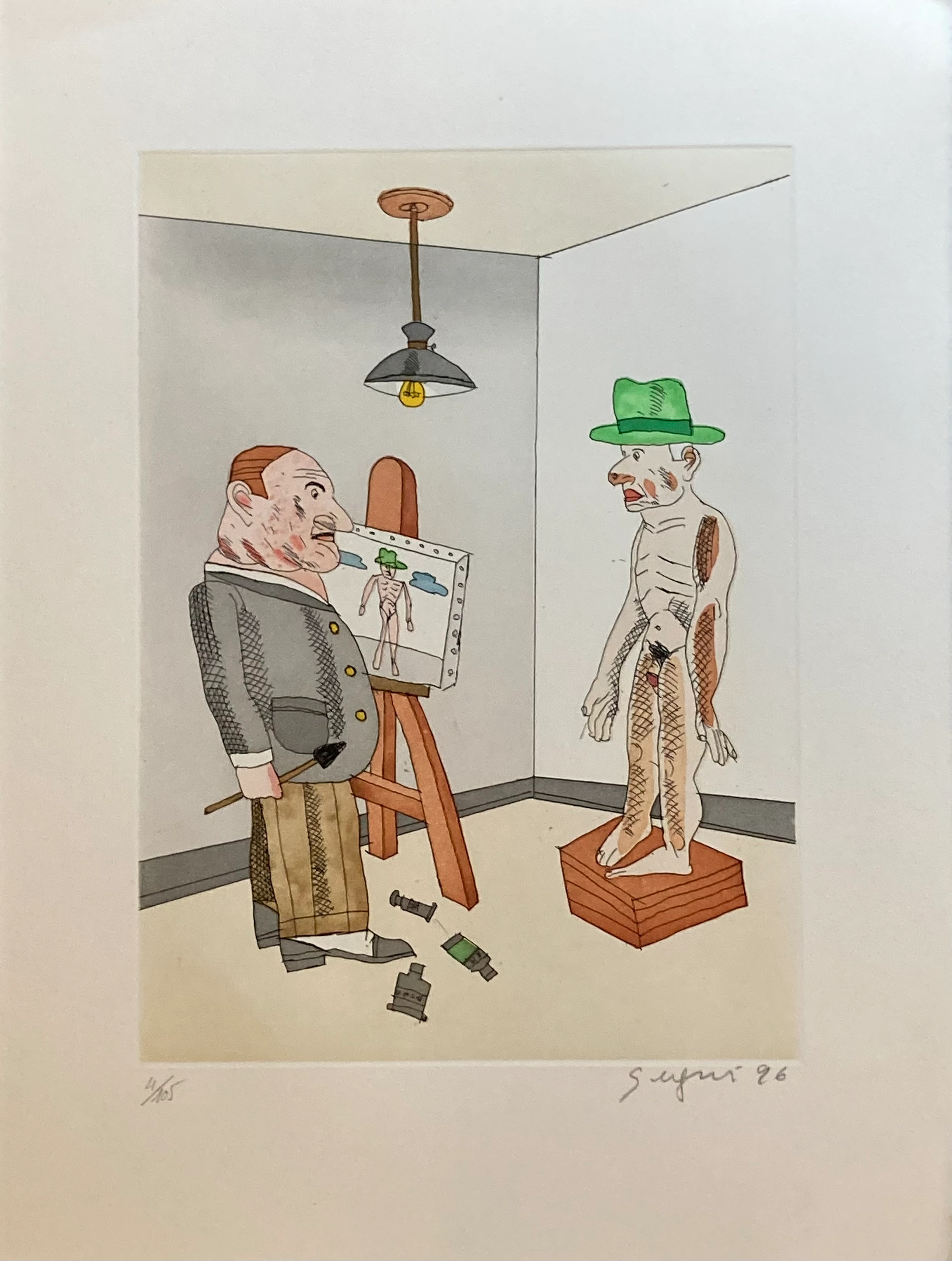 Antonio SEGUI - Le chapeau de Juanito 4, 1996, gravure aquarellée