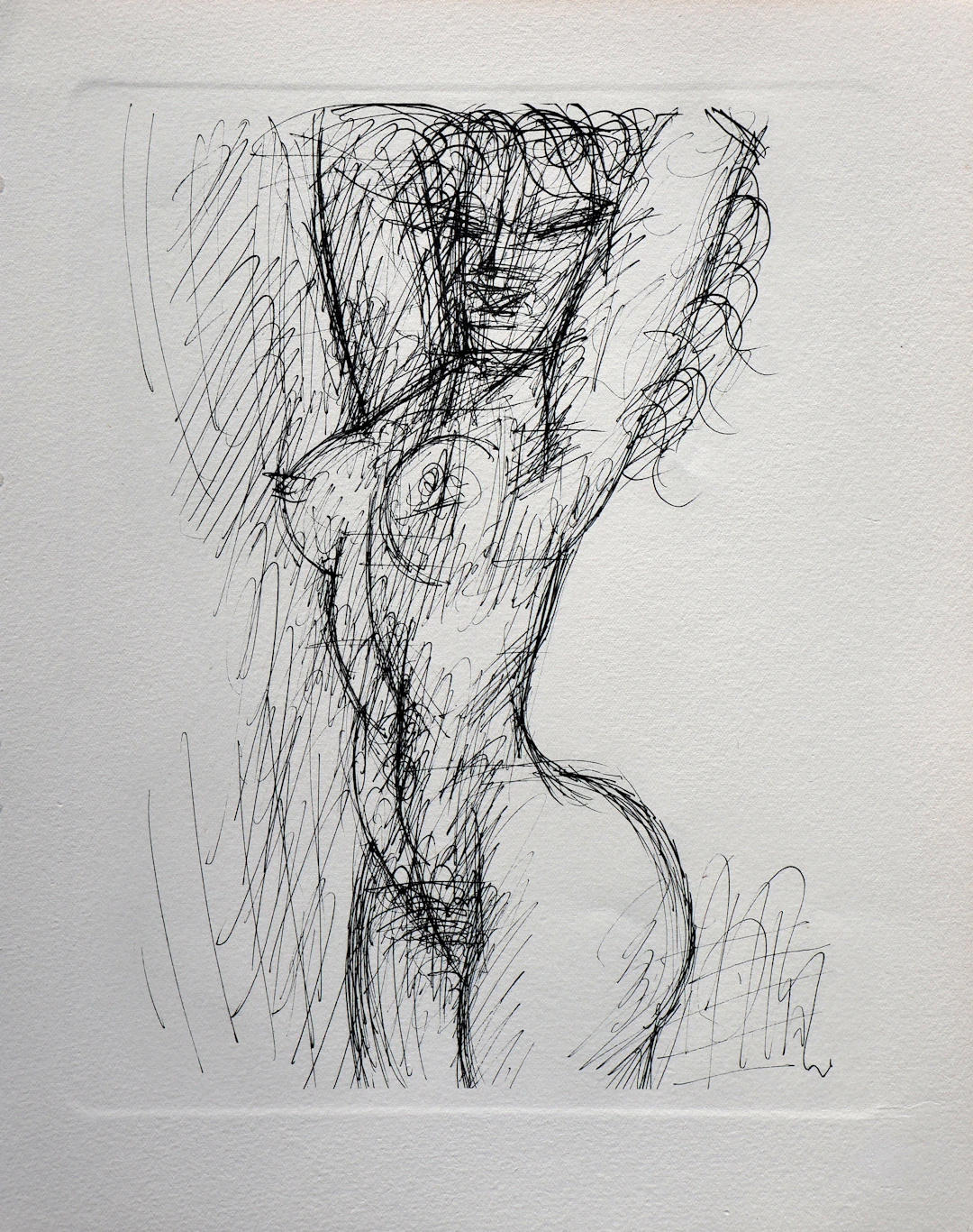 Marcel GROMAIRE : Modèle nu bras levés , Gravure, 1952