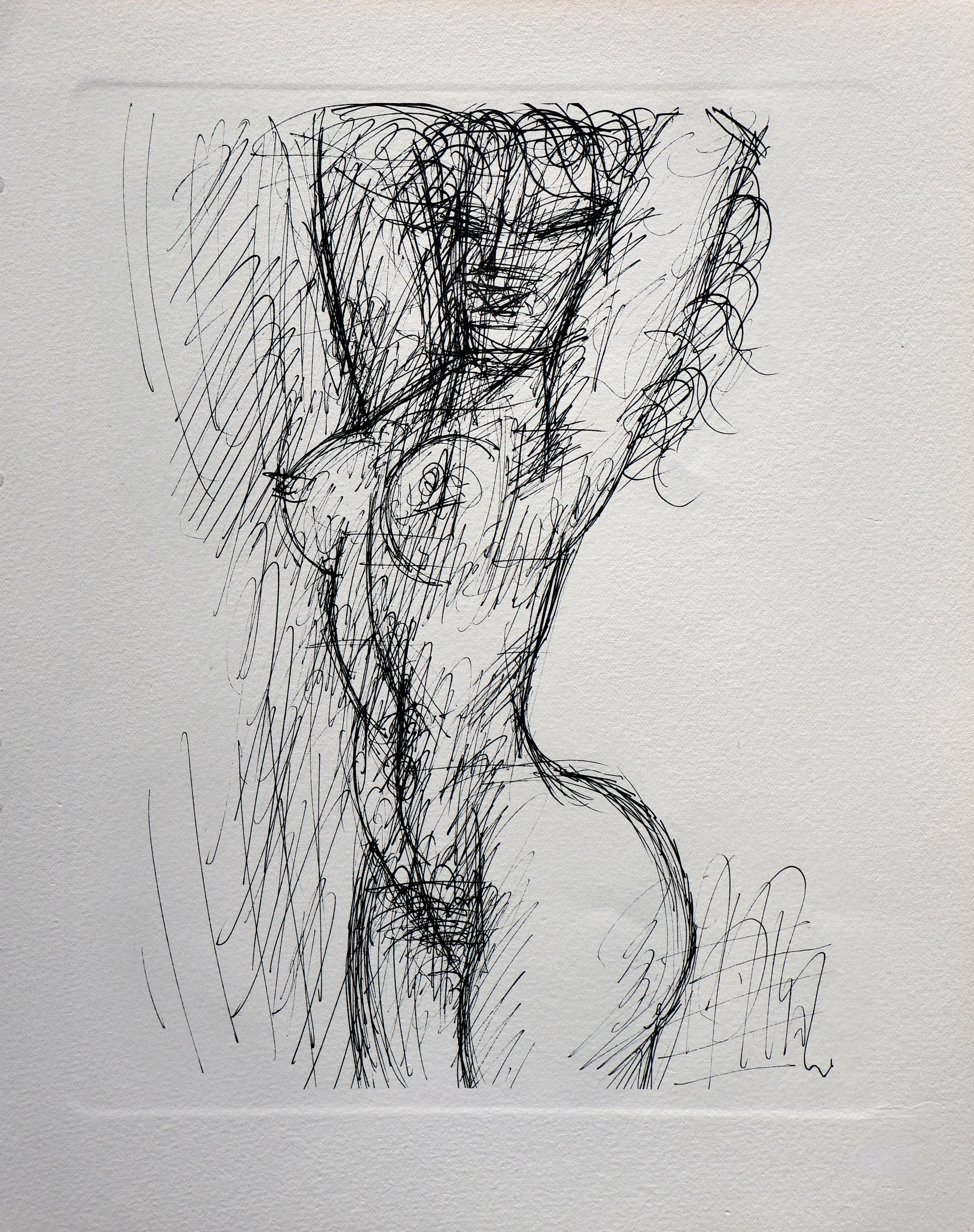 Marcel GROMAIRE : Modèle nu bras levés , Gravure, 1952