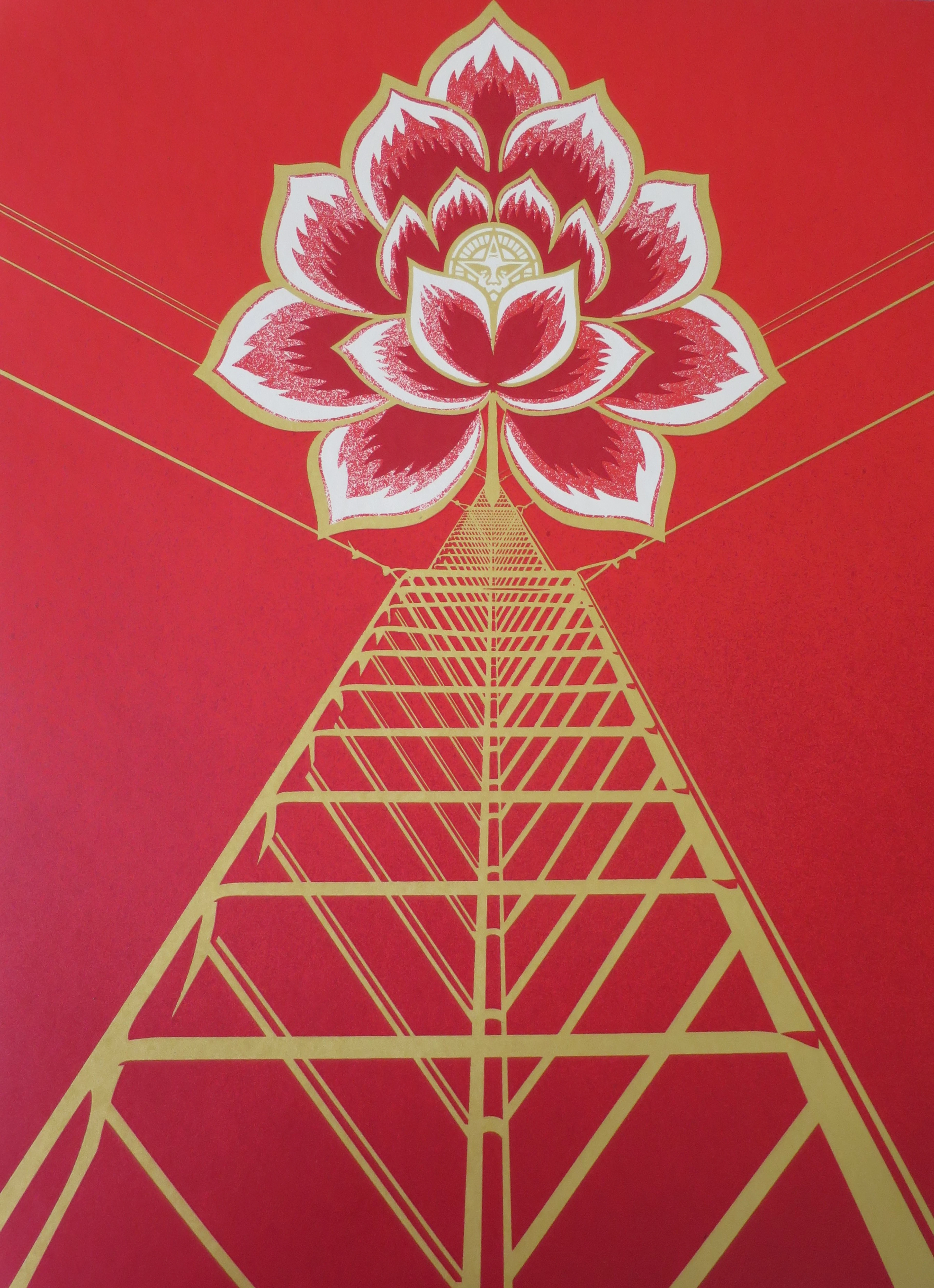 Shepard FAIREY (Obey) - Flower Power Red, 2021 - Sérigraphie signée au crayon