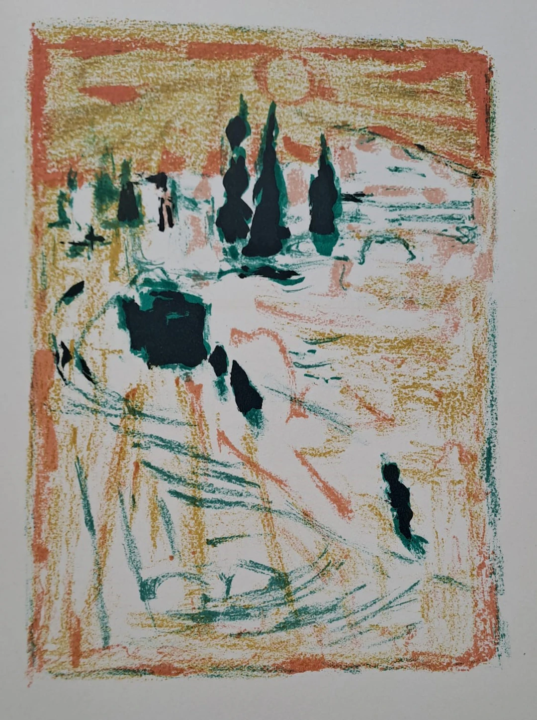 Alexandre Garbell - Les cyprès - Lithographie originale